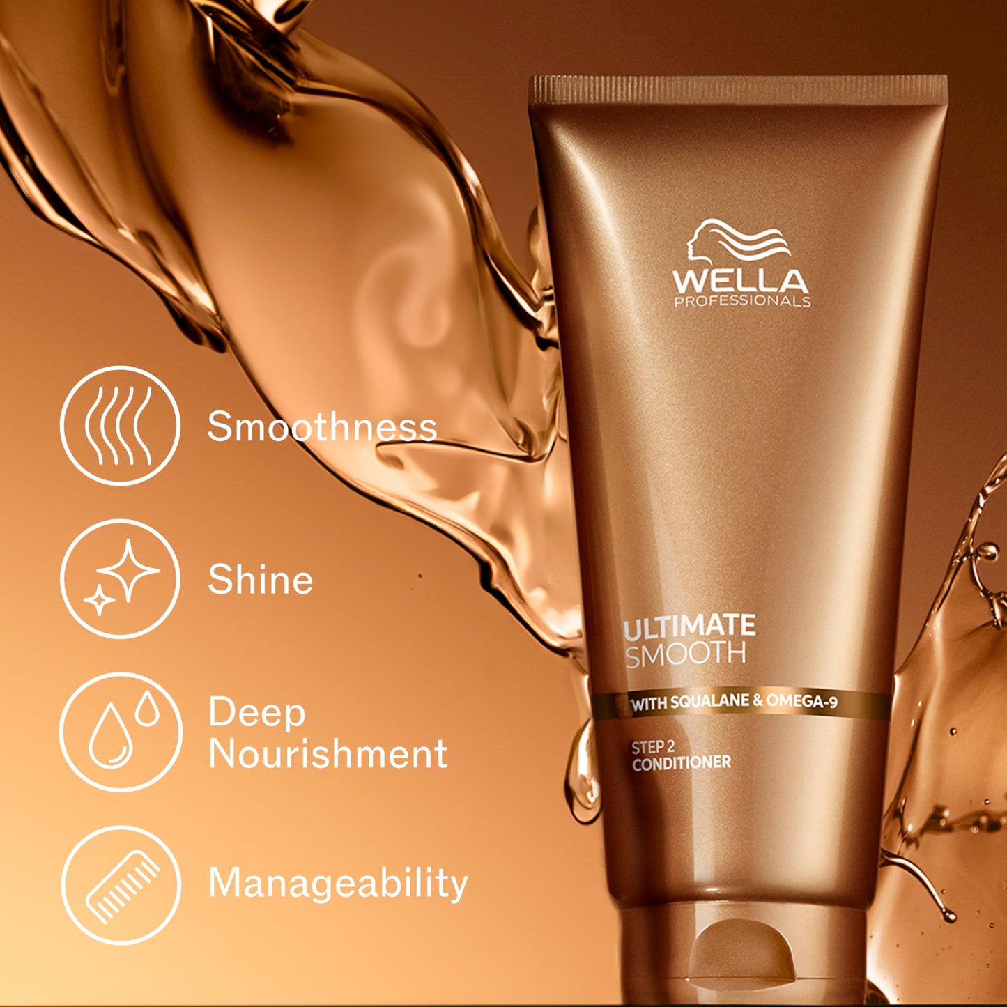 Light Goldenrod Wella Professionals ULTIMATE SMOOTH Shampoo 8.4 Fl Oz. + Conditioner 6.7 Fl Oz. Bundle | For Dry, Dull & Frizzy Hair | With Squalane & Omega 9