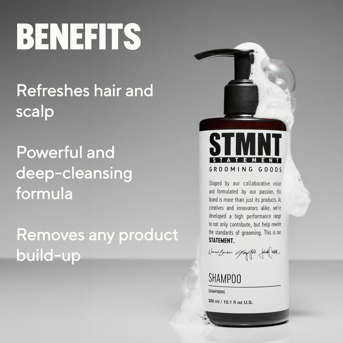 Gray STMNT Grooming Goods Shampoo | SLS/SLES Sulfates Free | Activated Charcoal & Menthol | Removes Build Up | All Hair Types