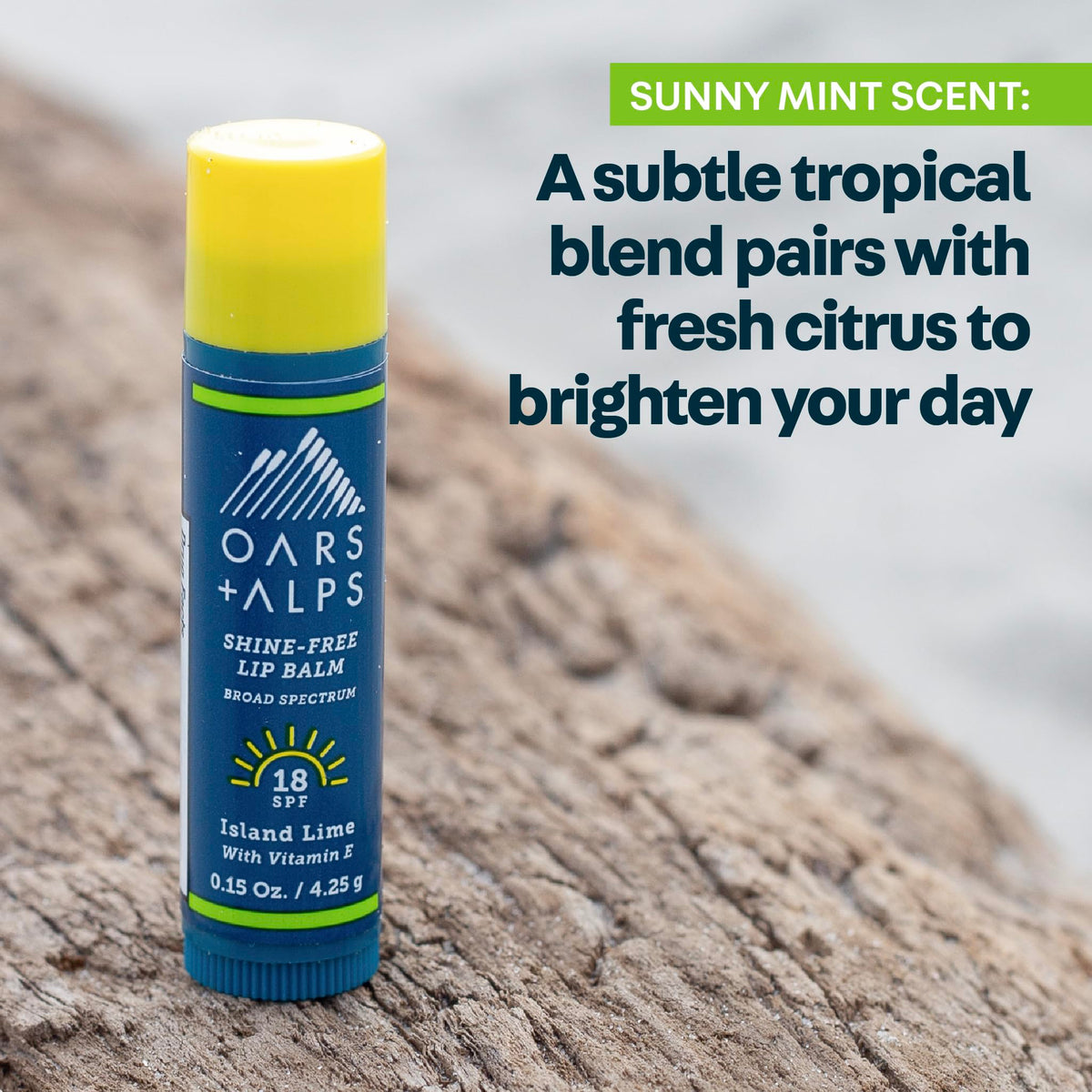 Light Gray Oars + Alps SPF 18 Lip Balm Sunscreen, Shine Free, Island Lime Scent, 3pk