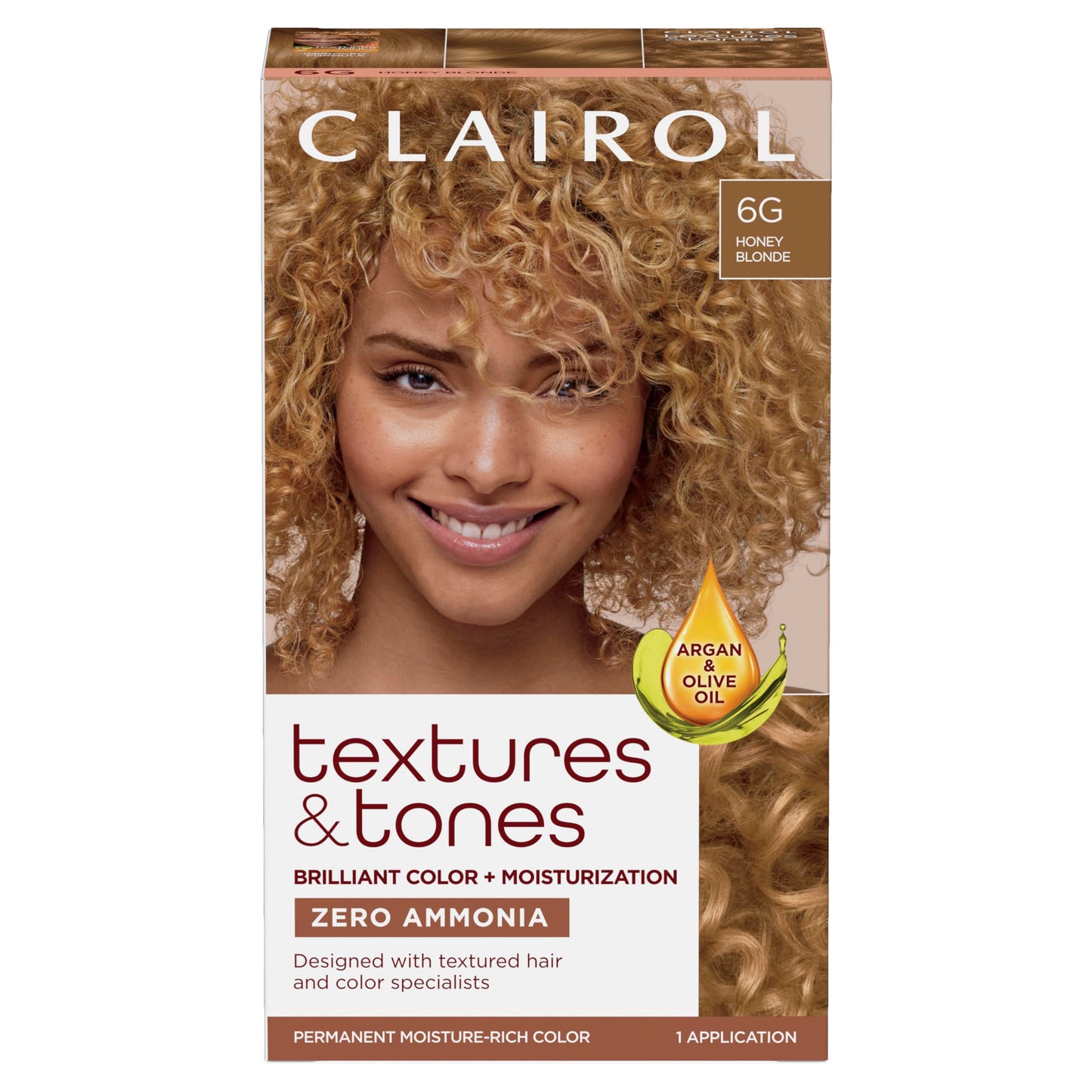 Sienna Clairol Textures & Tones Permanent Hair Dye, 6G Honey Blonde Hair Color| Ammonia Free | Moisture-Rich Formula with Argan, and Olive Oil for Brilliant Shine | Pack of 1