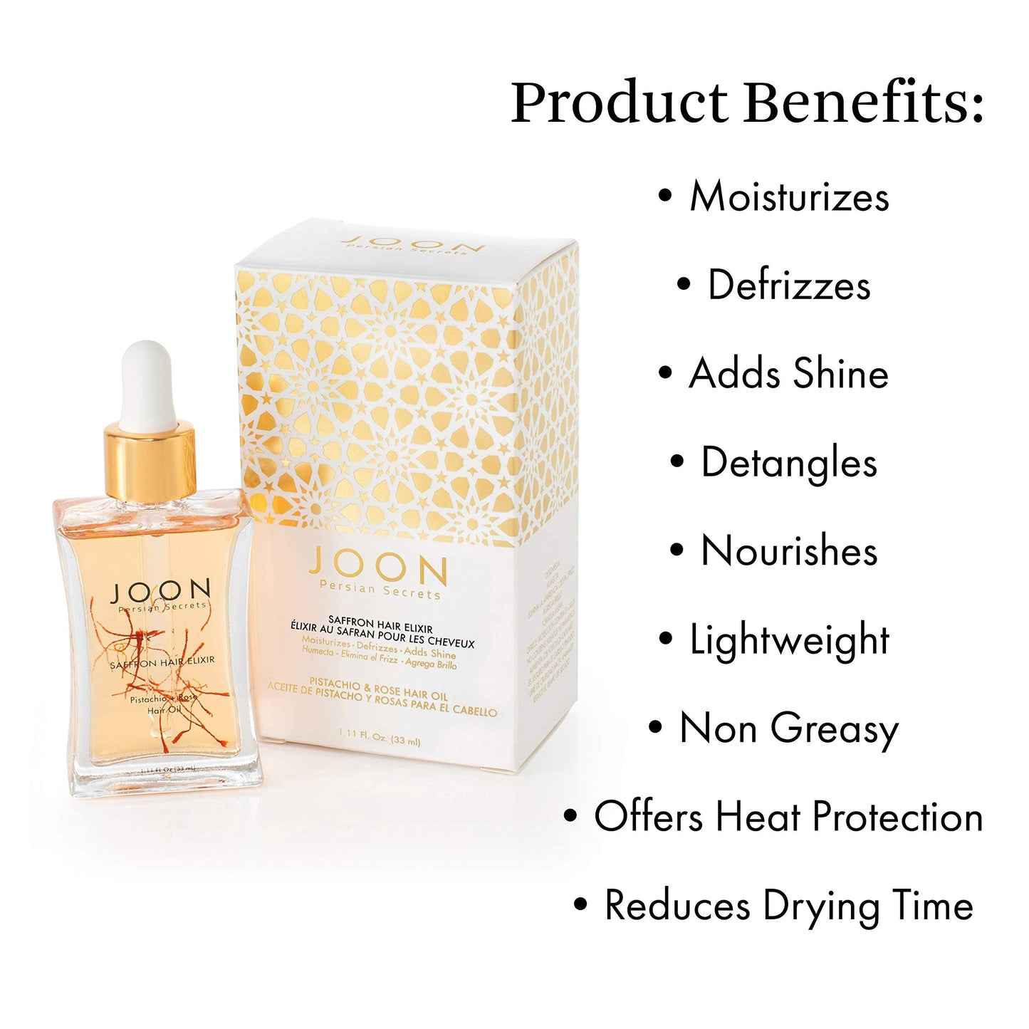 White Smoke Joon Moisturizing Trio Set | 1.1oz Saffron Hair Elixir, 10.1oz Saffron Rose Shampoo and Conditioner