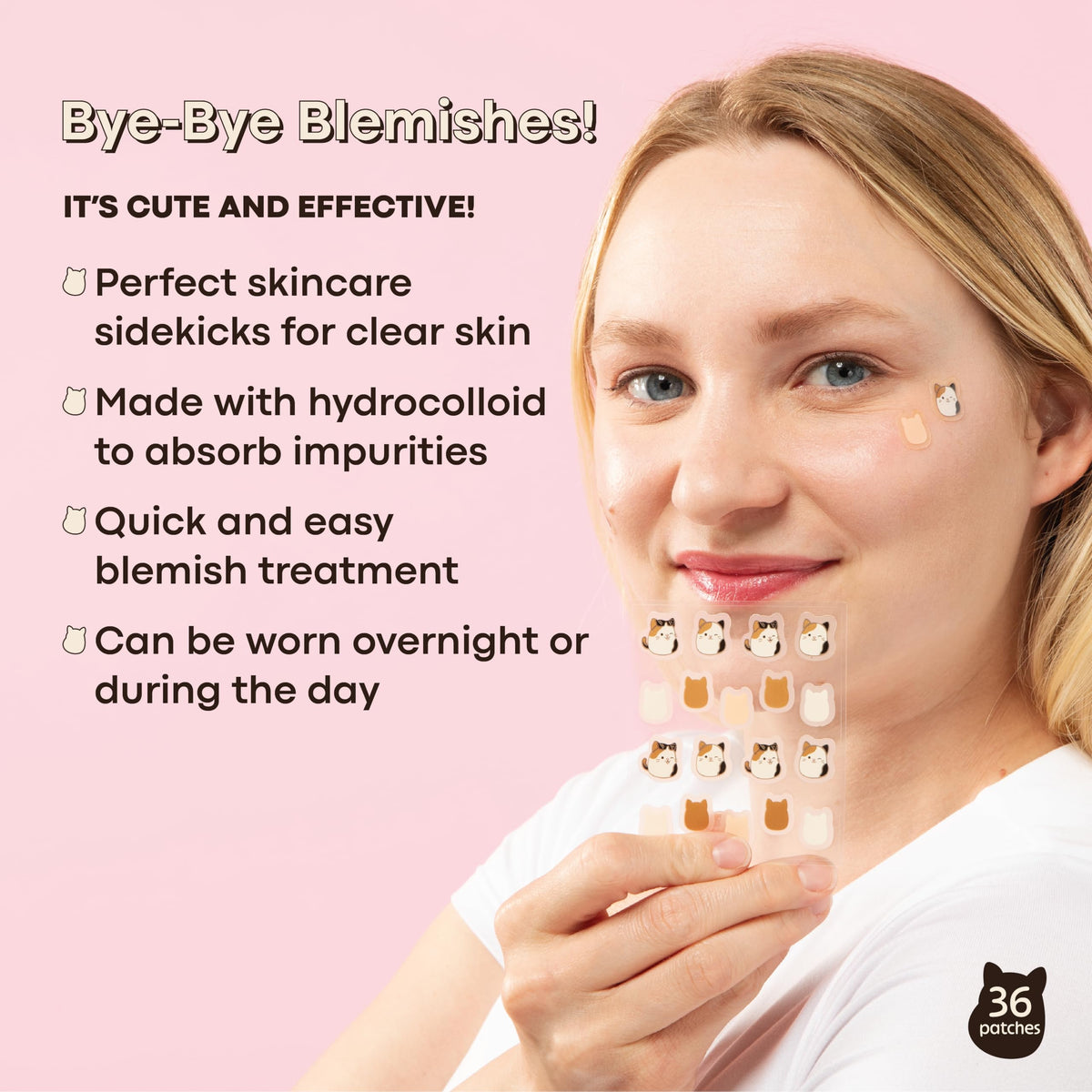 Misty Rose TONYMOLY x Squishmallows Cam Hydrocolloid Acne Blemish Patches, 36 Count