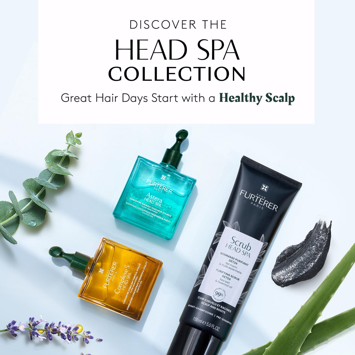 White Smoke Rene Furterer Head Spa ASTERA Soothing Concentrate, Pre-Shampoo Soothing Scalp Treatment, Soothe Sensitive Scalps - Mint & Eucalyptus - Paraben & Silicone-Free - 1.6 Oz