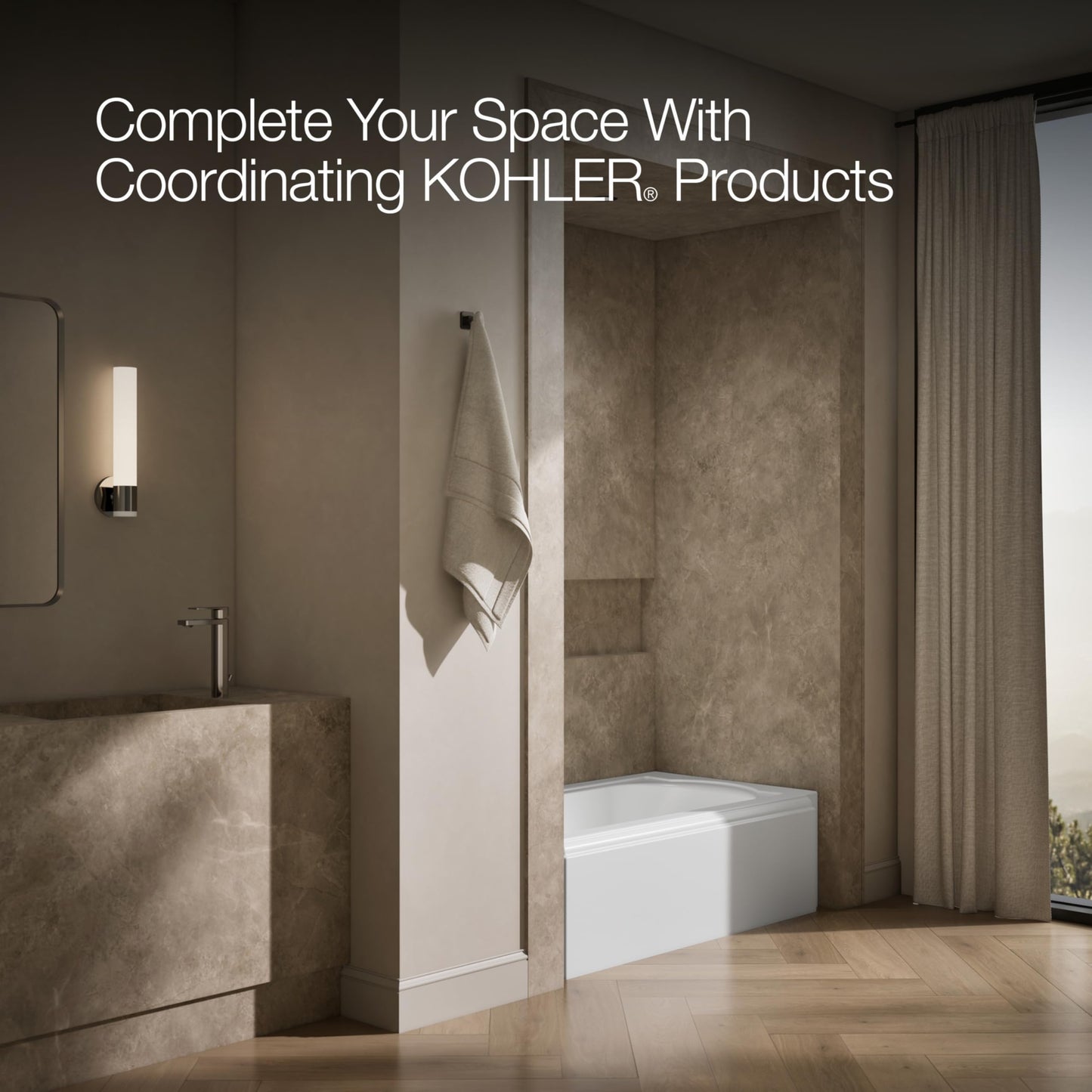 Dark Olive Green KOHLER K-721-0 Memoirs 60" x 33-3/4" Alcove Cast Iron Bathtub with Left-Hand Drain and Itegral Flange, Safeguard Slip-Resistant Surface, White