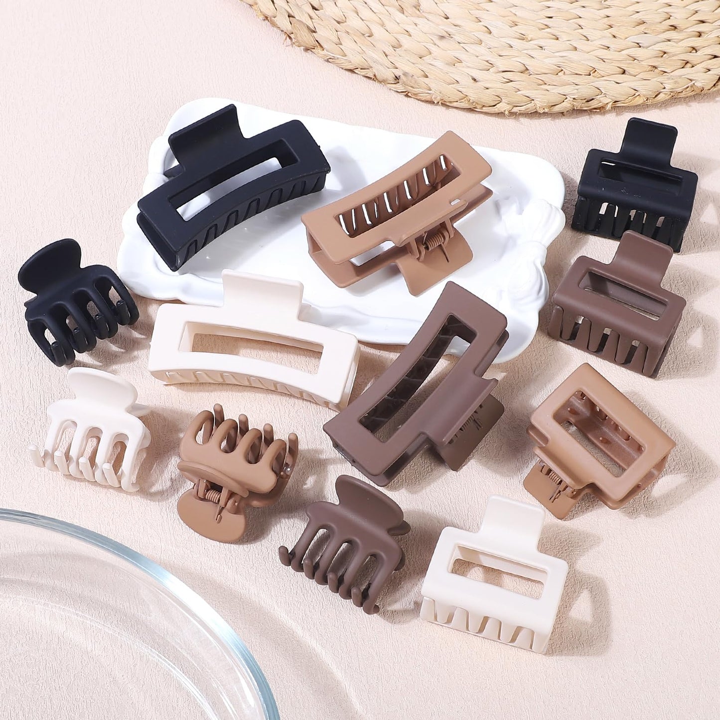 Misty Rose SMKSL 12 Pcs Hair Clips for Women 3 Styles Small Medium Large Claw Clips for Thin Thick Curly Hair, Strong Hold & Non-Slip Clips, Stylish Matte Plastic Hair Accessories Ideal Gifts for Women (Brown)