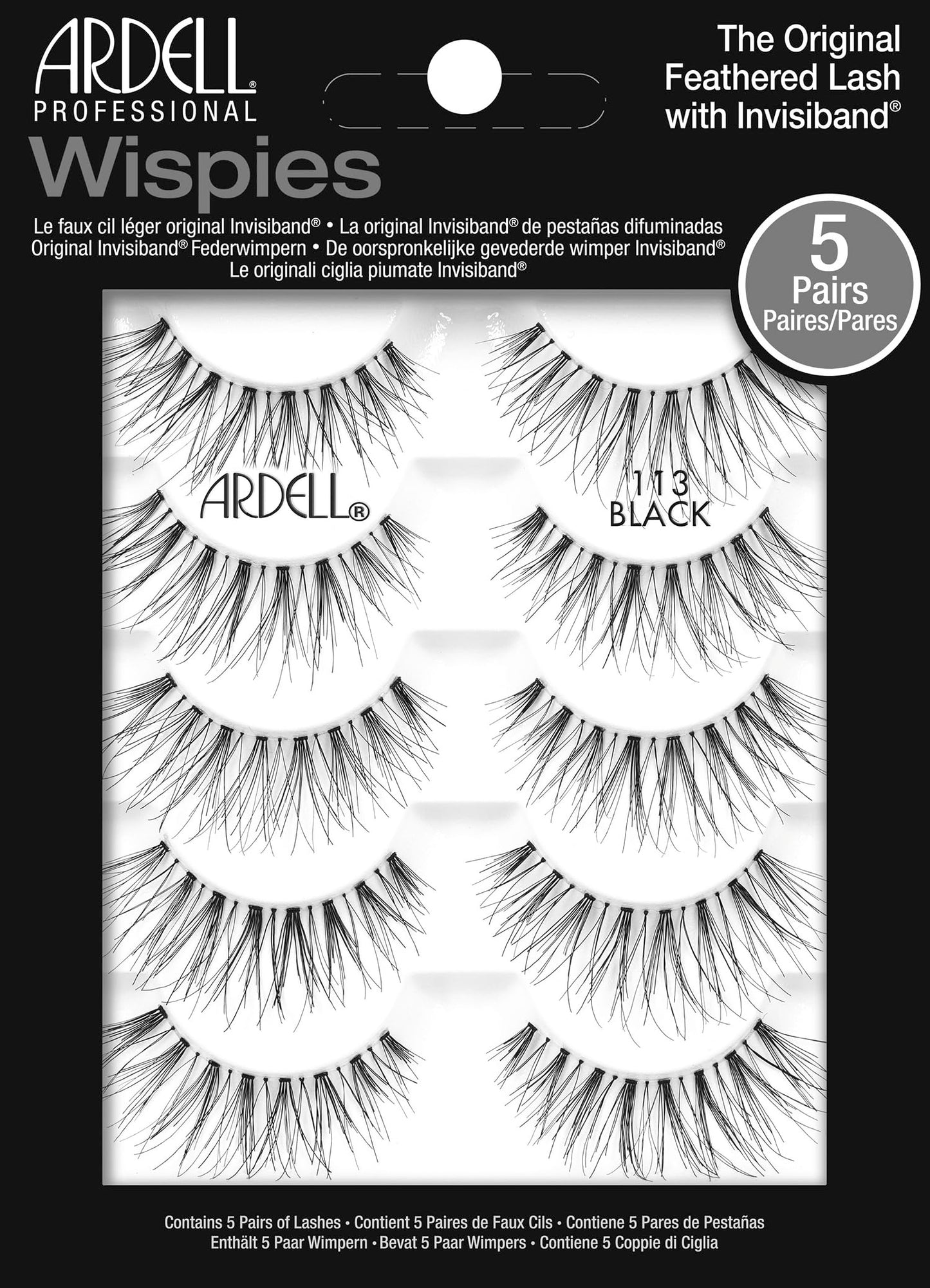White Smoke Ardell Wispies False Eyelashes 113 - Black, Natural Look Wispy Lashes, Soft & Lightweight Strip, 5 Pairs, 1 Pack