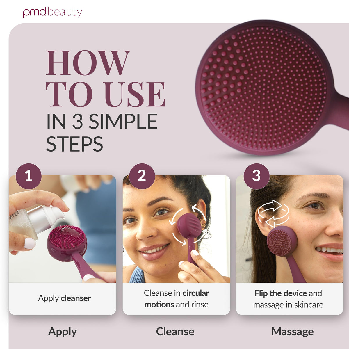 Light Gray PMD Beauty Clean Facial Cleansing Brush – Waterproof Silicone Face Cleanser with Sonic Technology