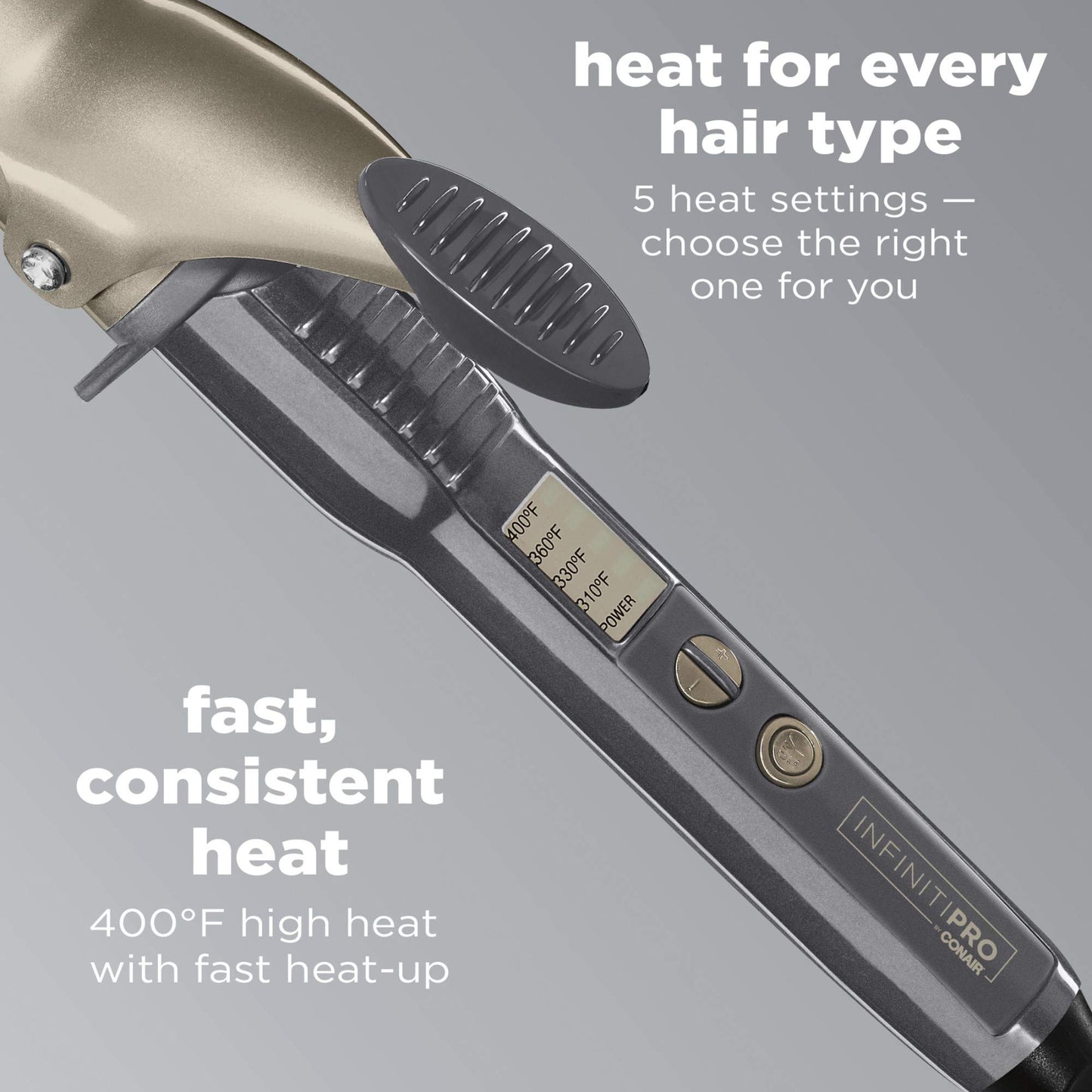 Gray Conair INFINITIPRO Tourmaline 1 1/2-Inch Ceramic Curling Iron, 1 ½ inch barrel produces soft waves – for use on medium and long hair
