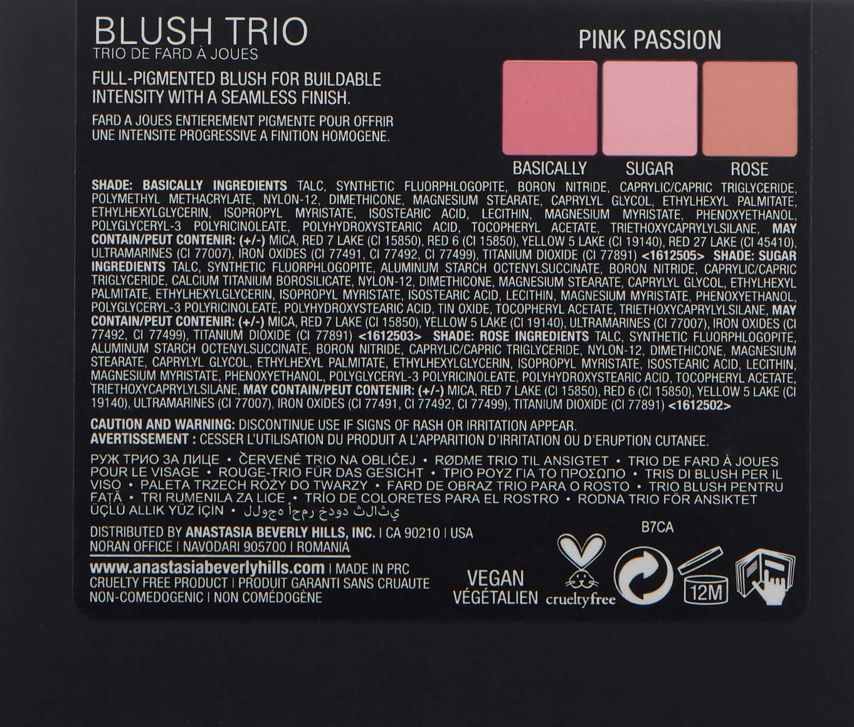 Dark Slate Gray Anastasia Beverly Hills Blush Trio - Essential High-Pigment Blush Compact, Seamlessly Blendable Powder Formula for Sculpting and Brightening Cheeks