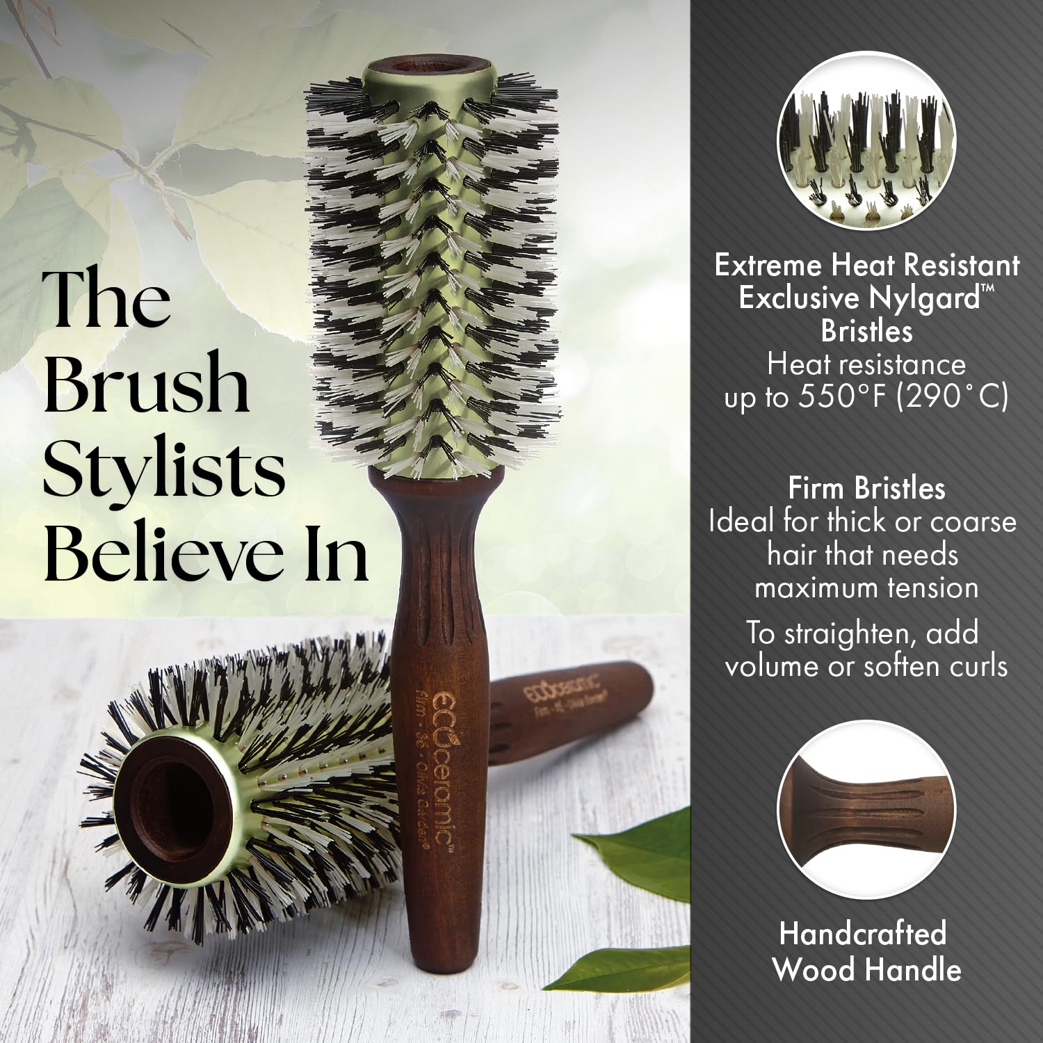 Dim Gray Olivia Garden Ecoceramic Firm Bristles Round Thermal Hair Brush (1 3/4")