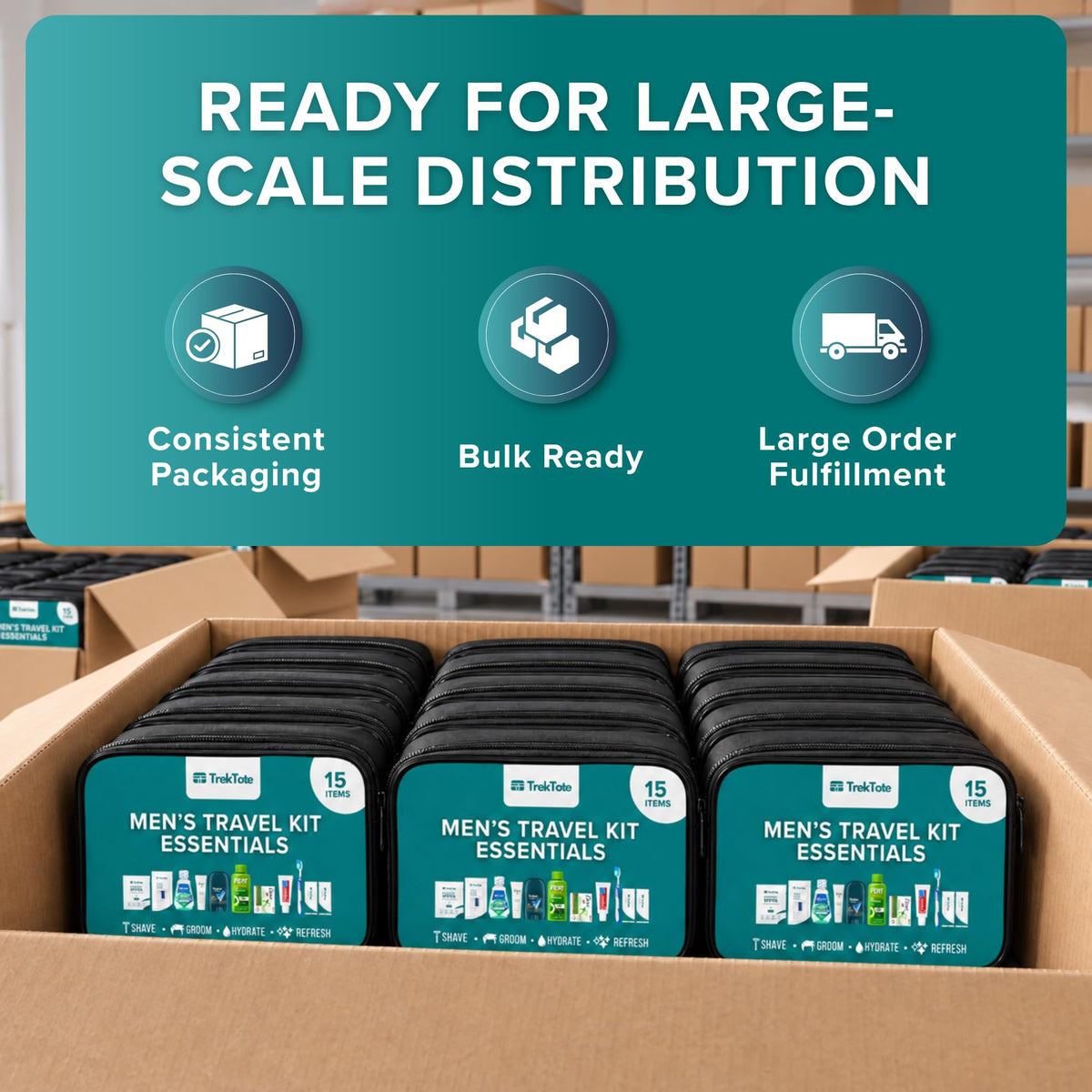 Dark Cyan Bulk Hygiene Kit for Men Premium Name Brand Care Package Outreach (25 Pack)