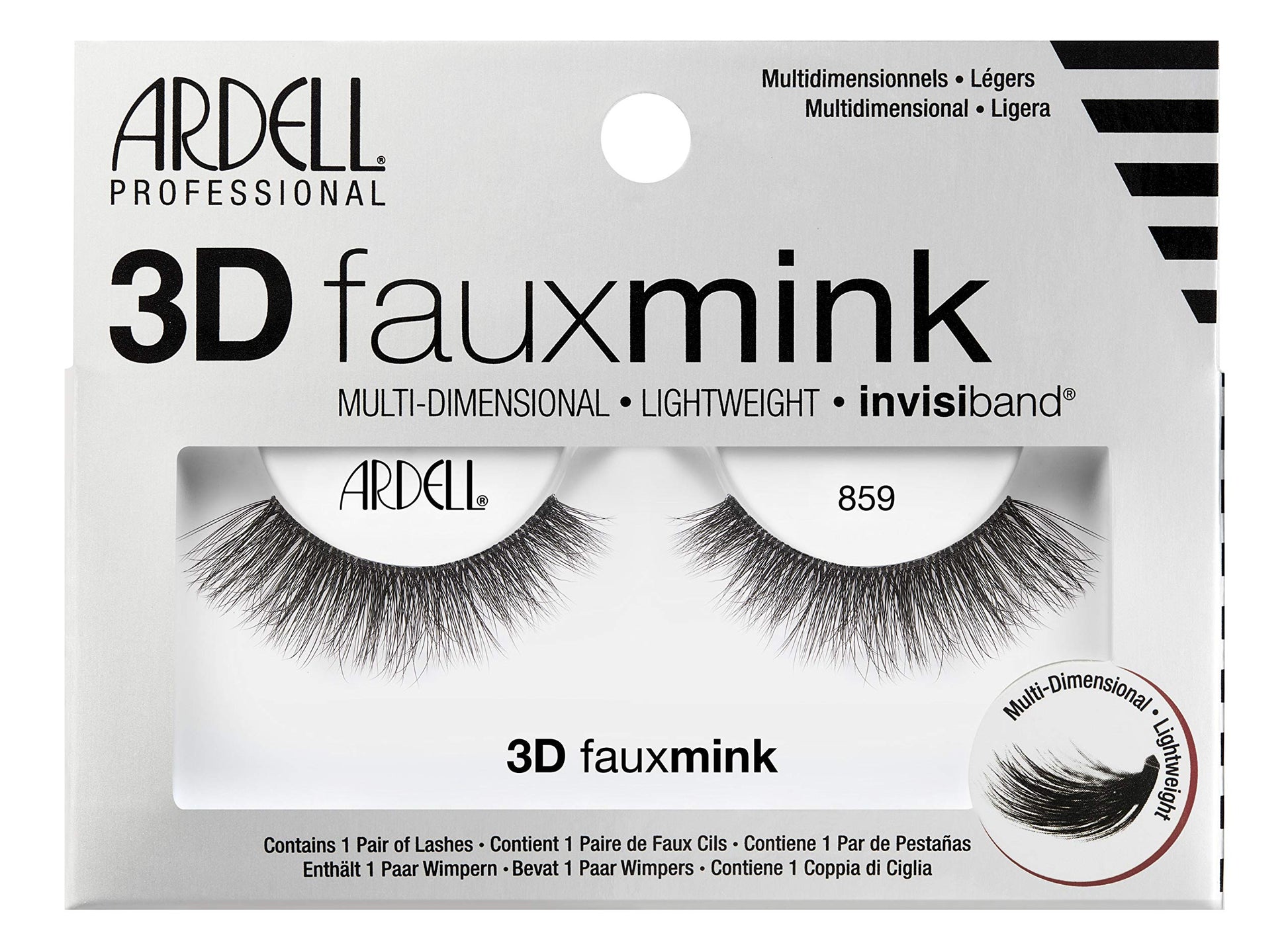 Light Gray Ardell Faux Mink Luxuriously Lightweight With Invisiband 3D #859 (Pack of 3)