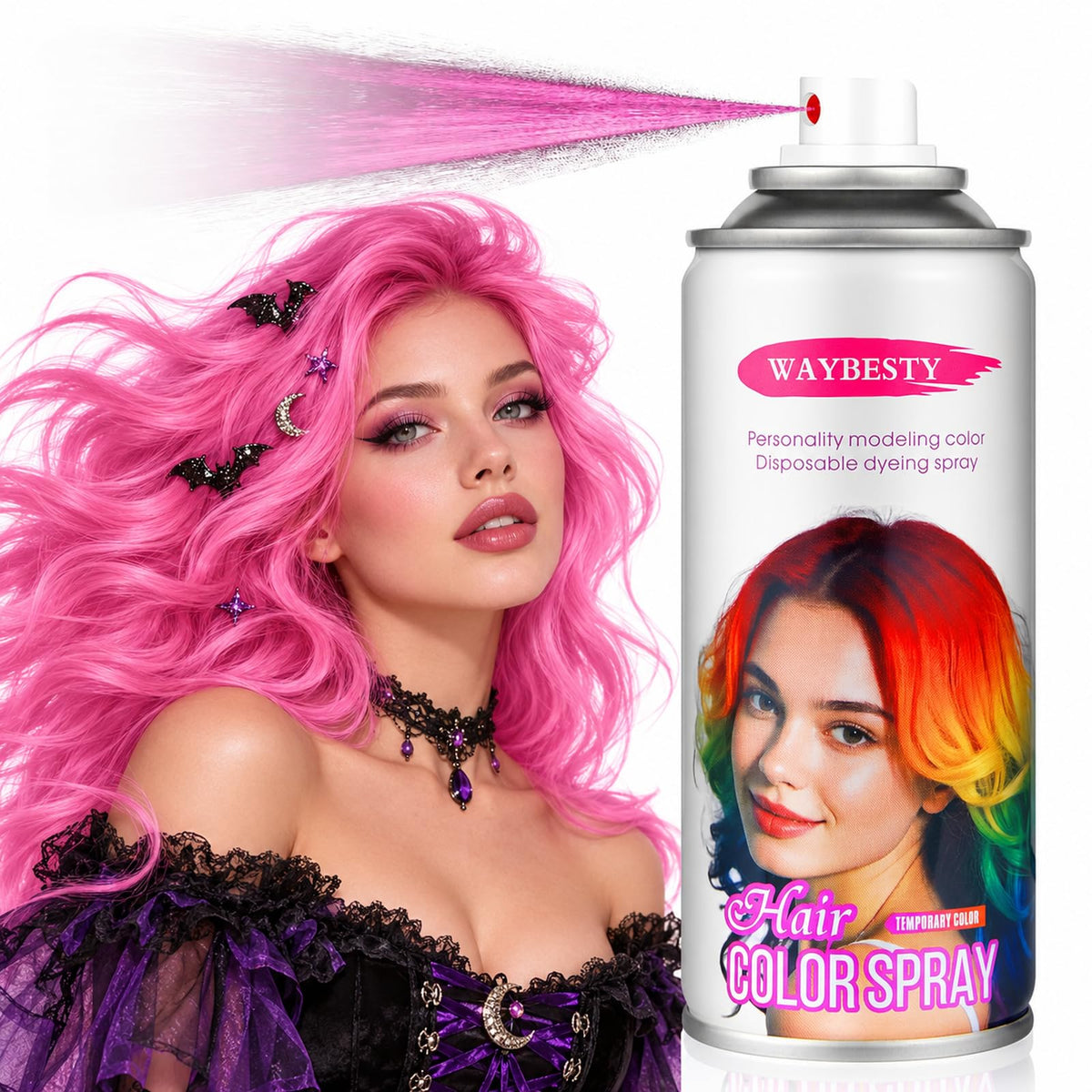 White Smoke Waybesty Temporary Pink Hair Color Spray for Kids Women Men (Pink, 4.06Oz)