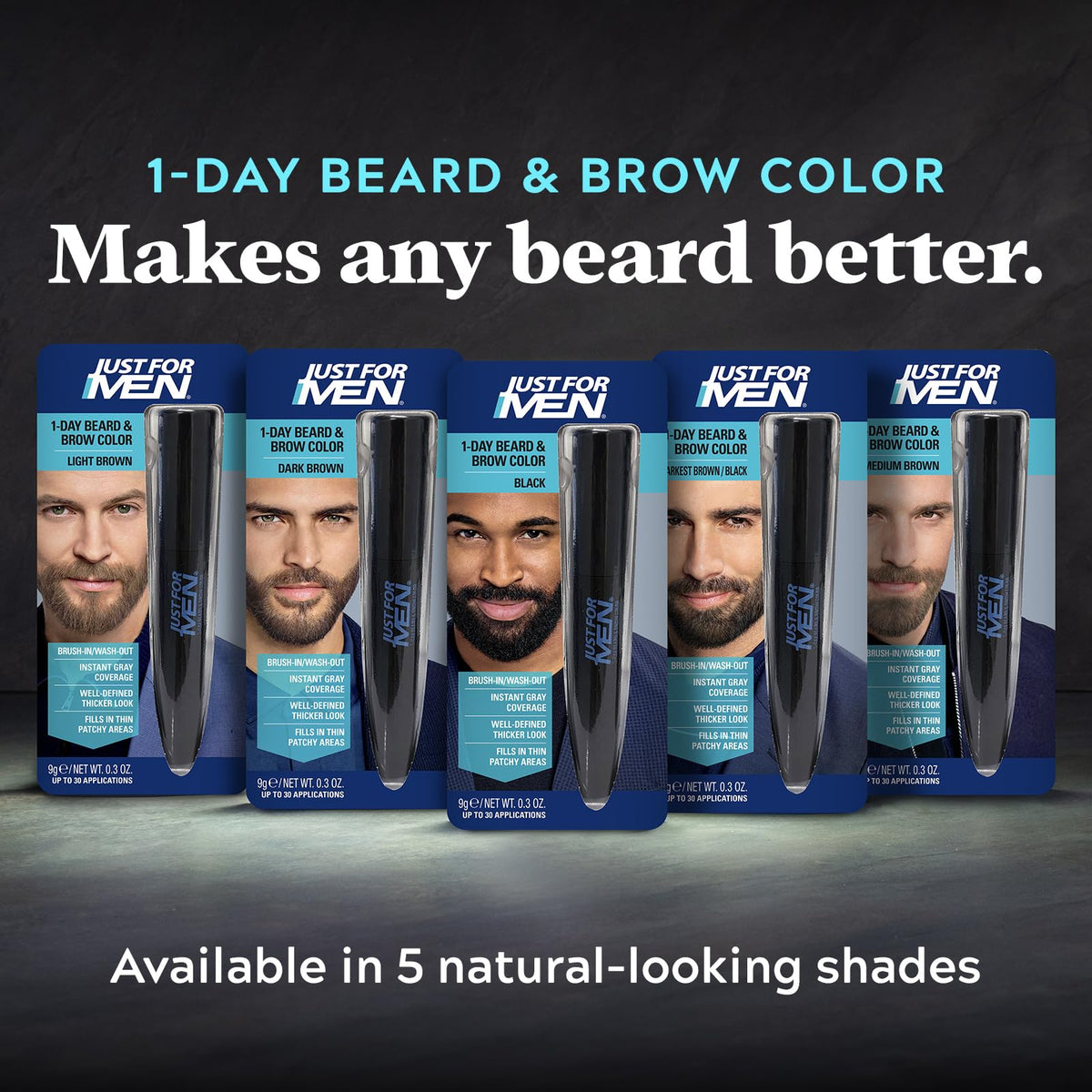 Dark Slate Gray JUST FOR MEN 1-Day Beard & Brow Color, Temporary Color, Dark Brown