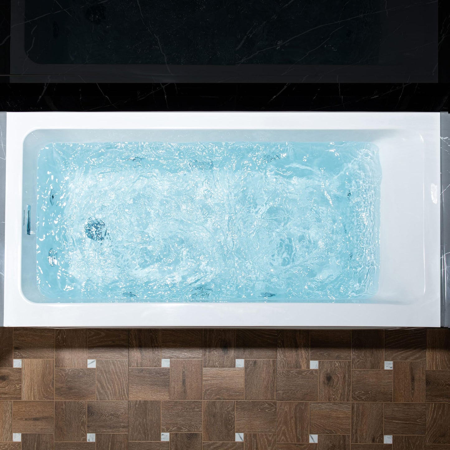 Black WOODBRIDGE 60" x 32" Alcove Acrylic Rectangular Whirlpool Heated Jetted Tub in White with Left Drain, Polished Chrome Finish Trim and Drain Kit Included, BS429-L-CH01