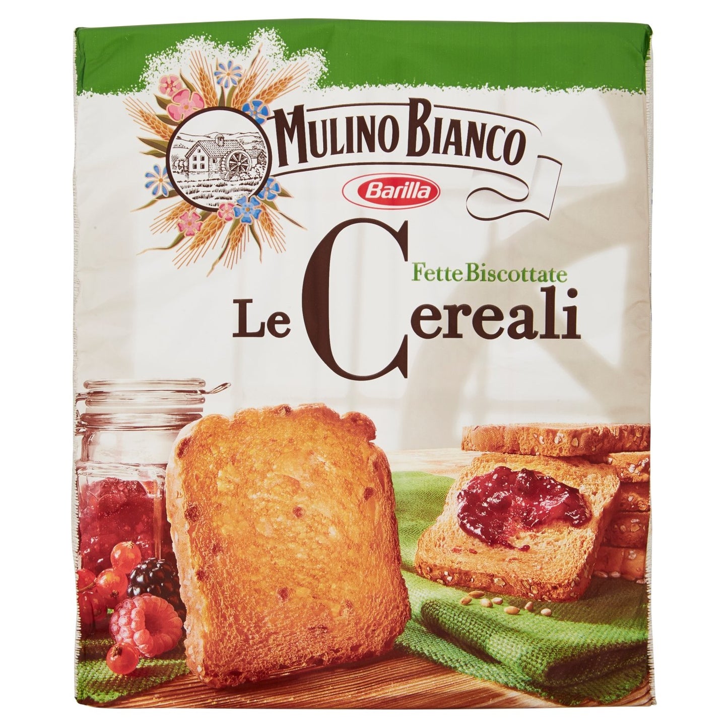 Antique White Mulino Bianco: " Le Cereali " Fette Biscottate 32 count - Rusks with cereals: Rice , barley, wheat , oats and rye together. - 11.11 Oz (315g) [ Italian Import ]