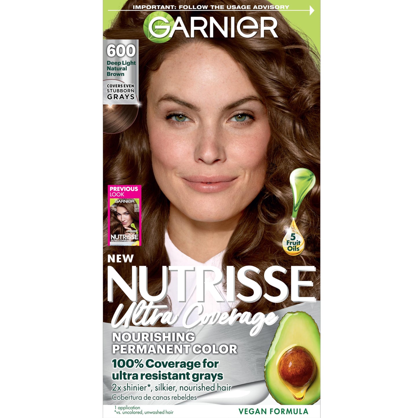 Black Garnier Nutrisse Ultra Coverage Hair Color, Permanent Hair Dye for Up to 8 Weeks of Stubborn Gray Coverage, Vegan & Cruelty-Free, 600 Deep Light Natural Brown (Spiced Hazelnut), 1 Count
