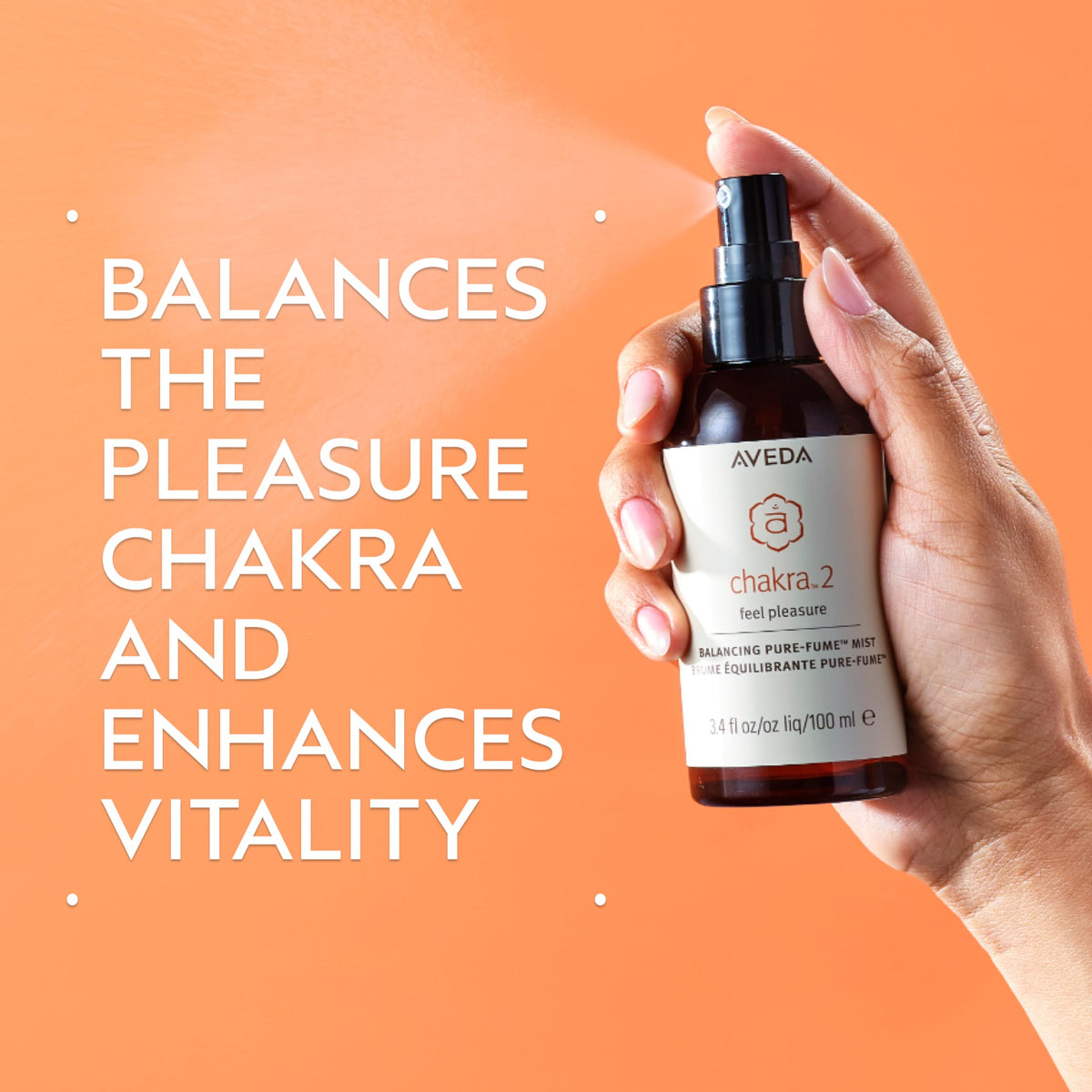 Sandy Brown Aveda Chakra 2 Balancing Pure-Fume Mist: Balanced | Body & Room Spray | Balances Pleasure Chakra | With Sandalwood, Certified Organic Orange & Geranium, 3.4 Fl Oz