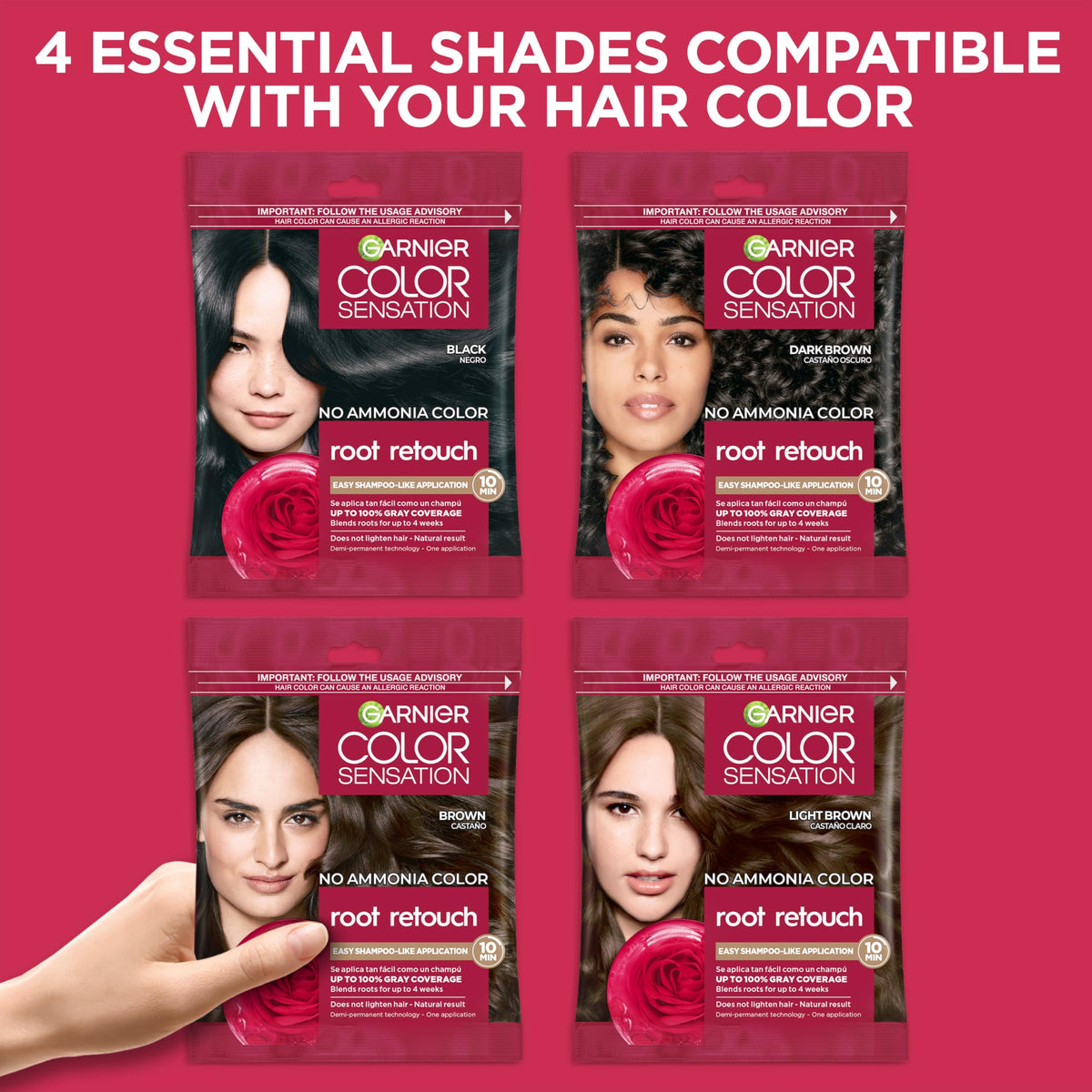 Maroon Garnier Color Sensation Root Retouch, Demi Permanent Hair Dye for Roots with 100% Gray Coverage and No Ammonia, Dark Brown Hair Dye 4.0, Pack of 6 (Packaging May Vary)