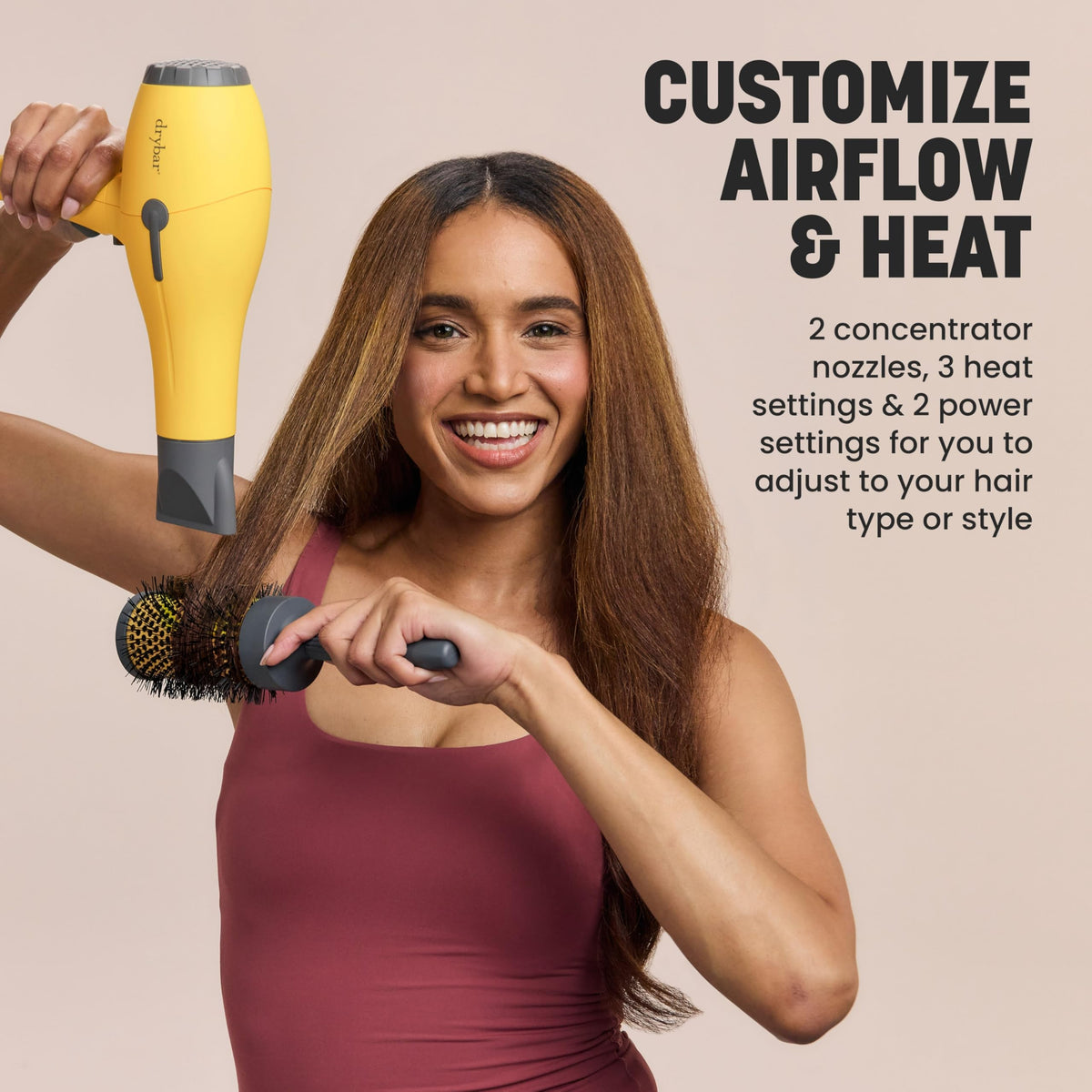 Light Gray Drybar Buttercup Ionic Blow Dryer With 2 Concentrator Nozzles