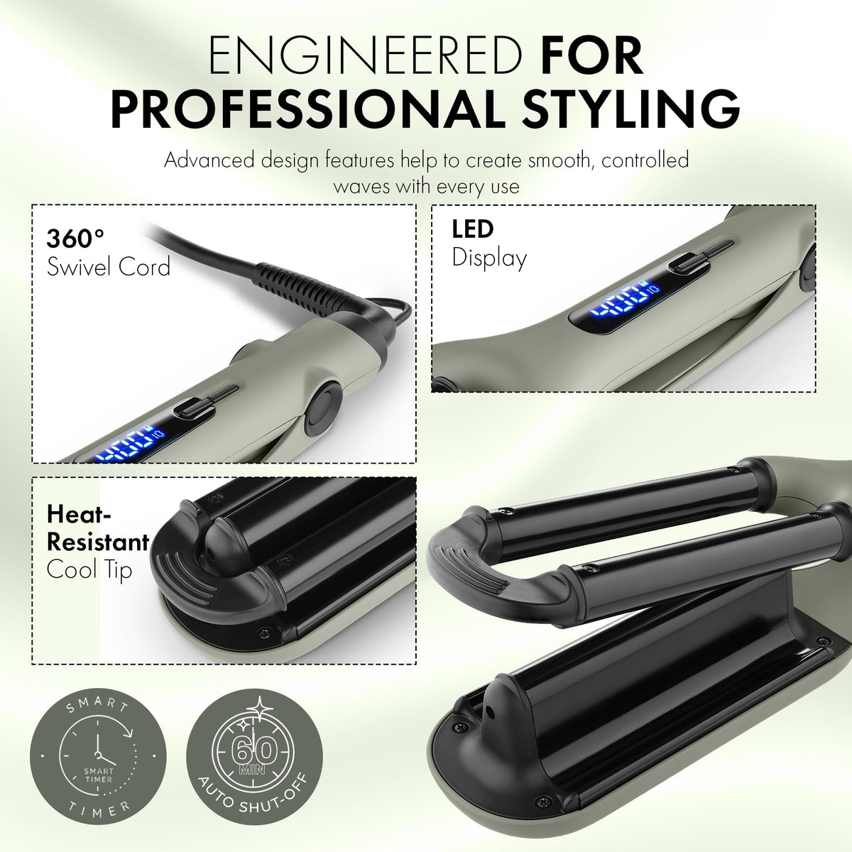 White Smoke StyleCraft Sage Ceramic Triple Barrel Hair Waver for Effortless Deep Waves