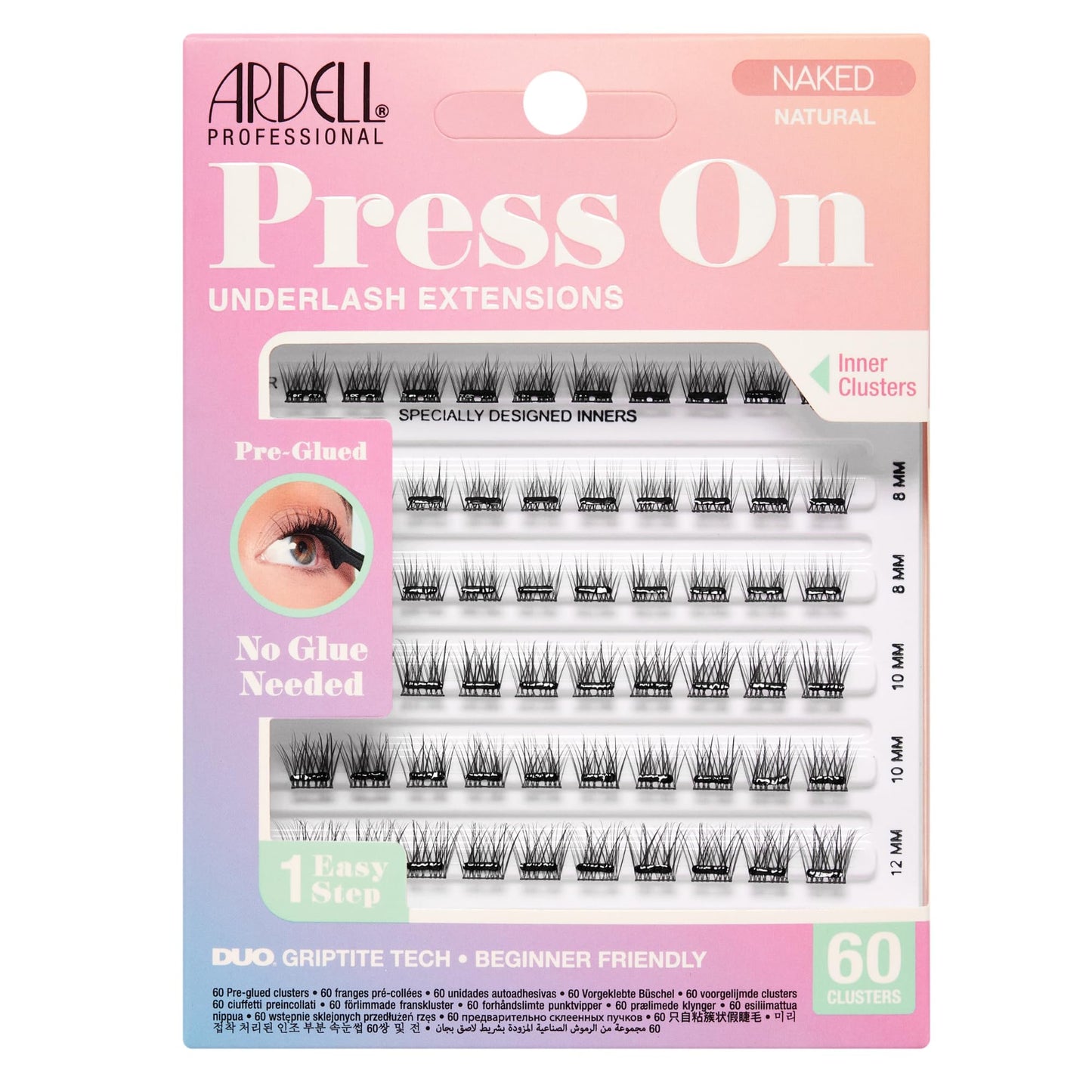 Lavender Ardell Press On Lashes Naked Natural – Pre Glued Lash Clusters for All-Day Wear, No Glue Needed, 60 Clusters