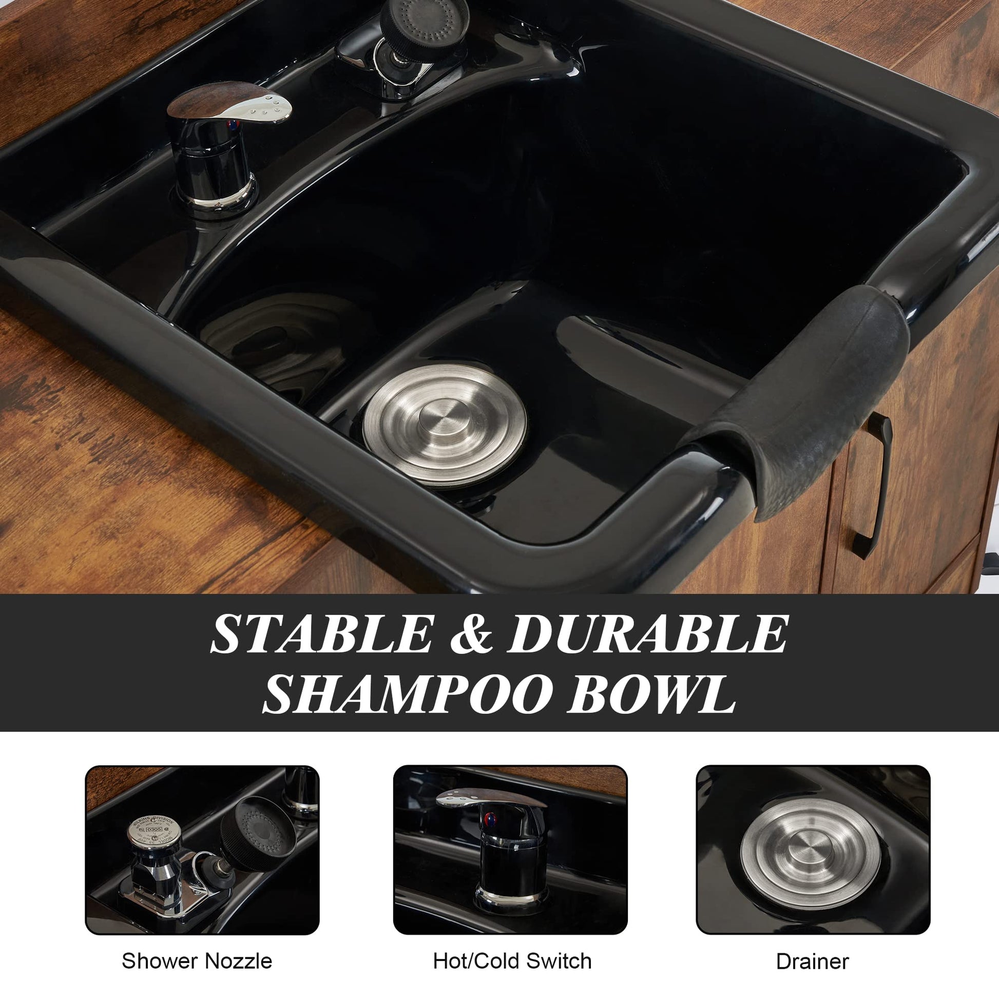 Black BarberPub Multi-Functional Shampoo Backwash Sink Station, Beauty Salon Cabinet with Faucet Sprayer, Barber Shop Storage Equipment 45.3" x 14.1'' x 36.4" 7139 (Rust Brown)