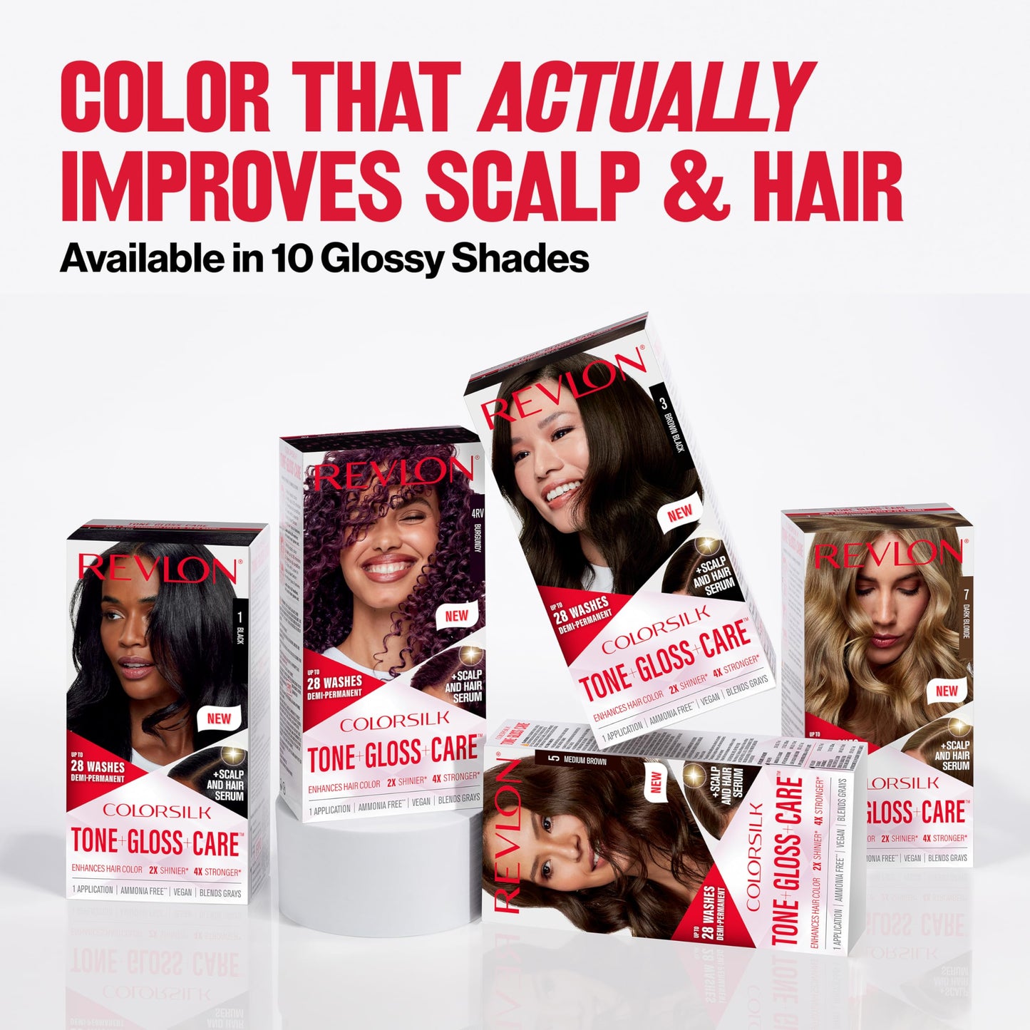 White Smoke Revlon ColorSilk Tone + Gloss + Care Demi Permanent Hair Color, Dye Kit with Leave-In Scalp and Haircare Serum, 2x Shinier, 4x Stronger, 5 Medium Brown, 4.5 fl oz