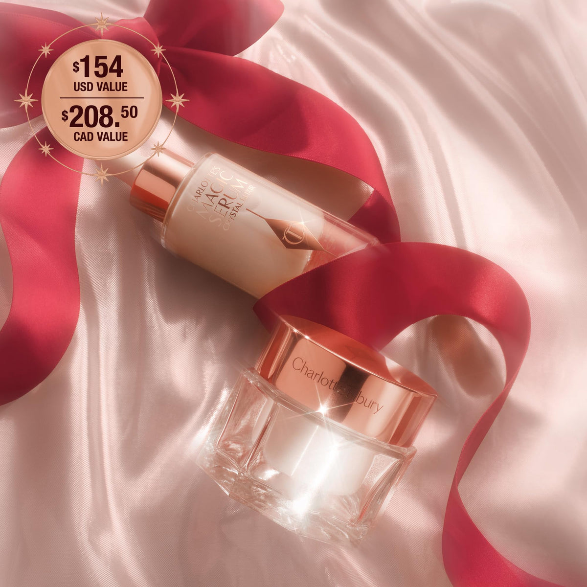 Tan Charlotte Tilbury Iconic Magic Skin Duo - Hydrating Face Serum & Moisturizer Skincare Set for Glowing Skin