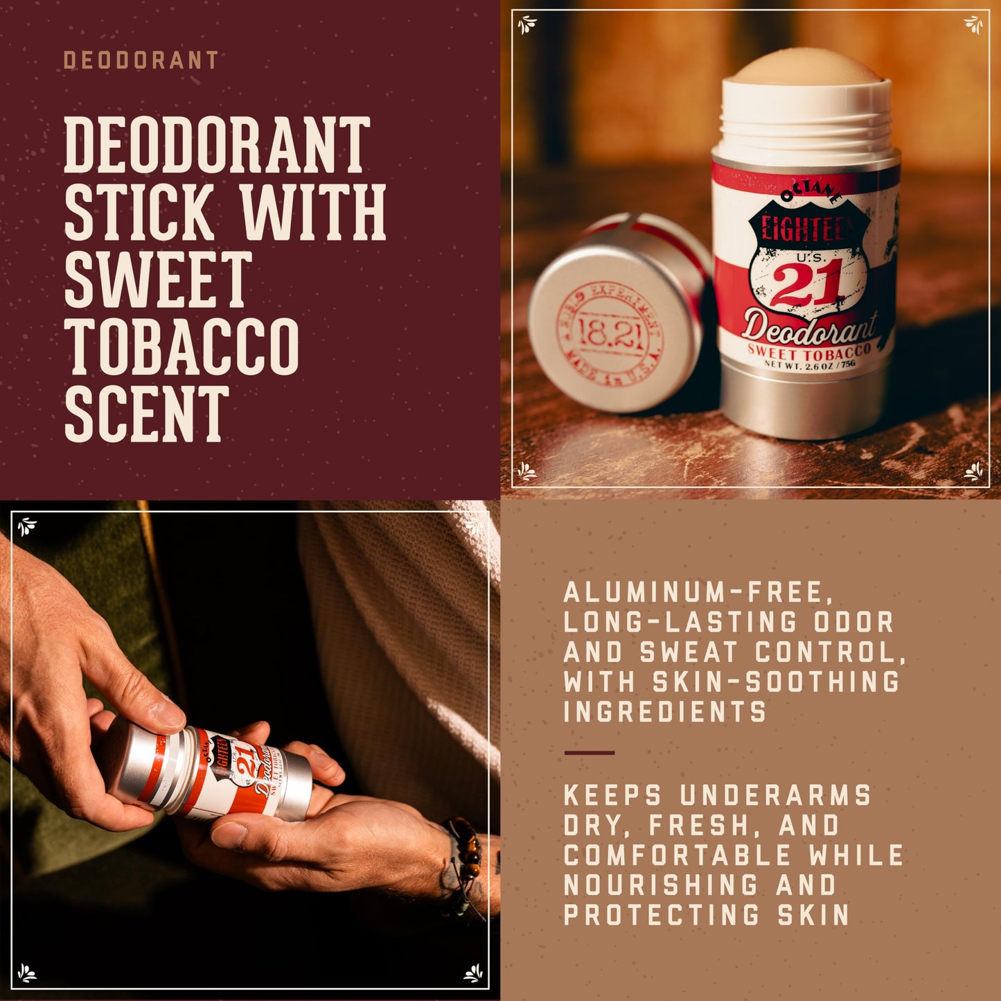 Sienna 18.21 Man Made Deodorant Stick, Sweet Tobacco