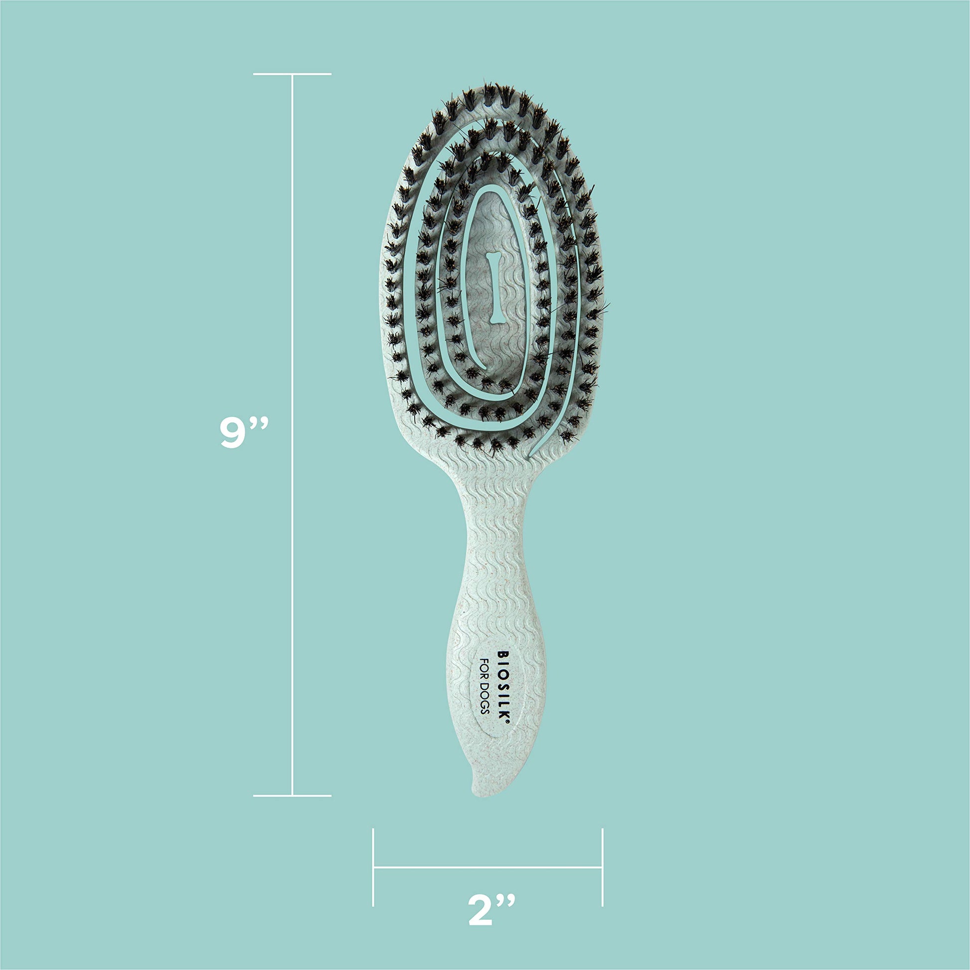 Light Steel Blue BioSilk for Dogs Eco-Friendly Boar Hair Bristle Brush in Mint Green | Easy to Hold Ergonomic Handle Dog Brush for Shedding | Best Pet Brush for Dog Grooming