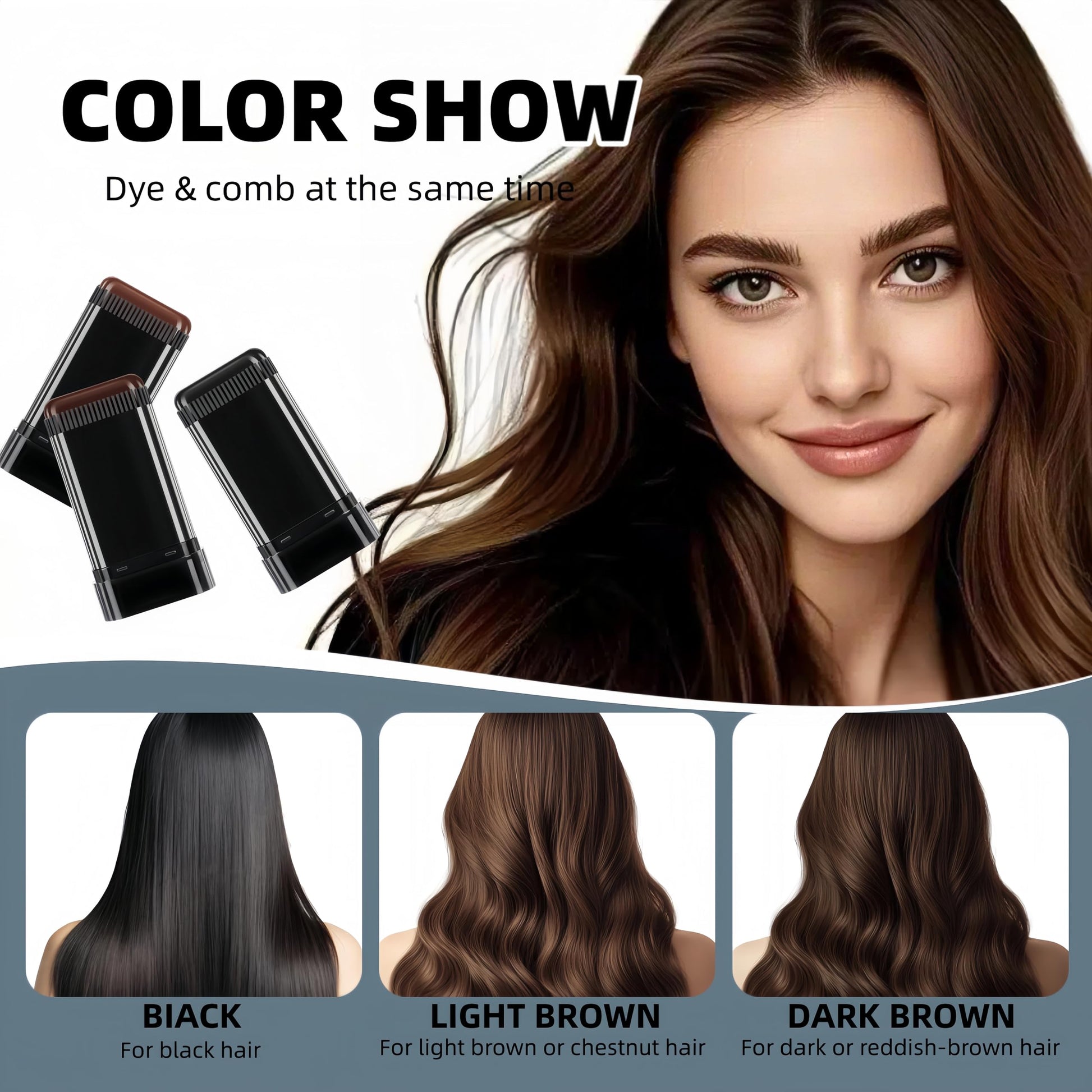 White Smoke Temporary Hair Dye Comb for Gray Hair Coverage, Disposable Hair Color Stick with Precision Brush, Advanced Non-Irritating & Smudge-Proof Formula, Quick Root & Sideburn Touch-Up (dark brown)