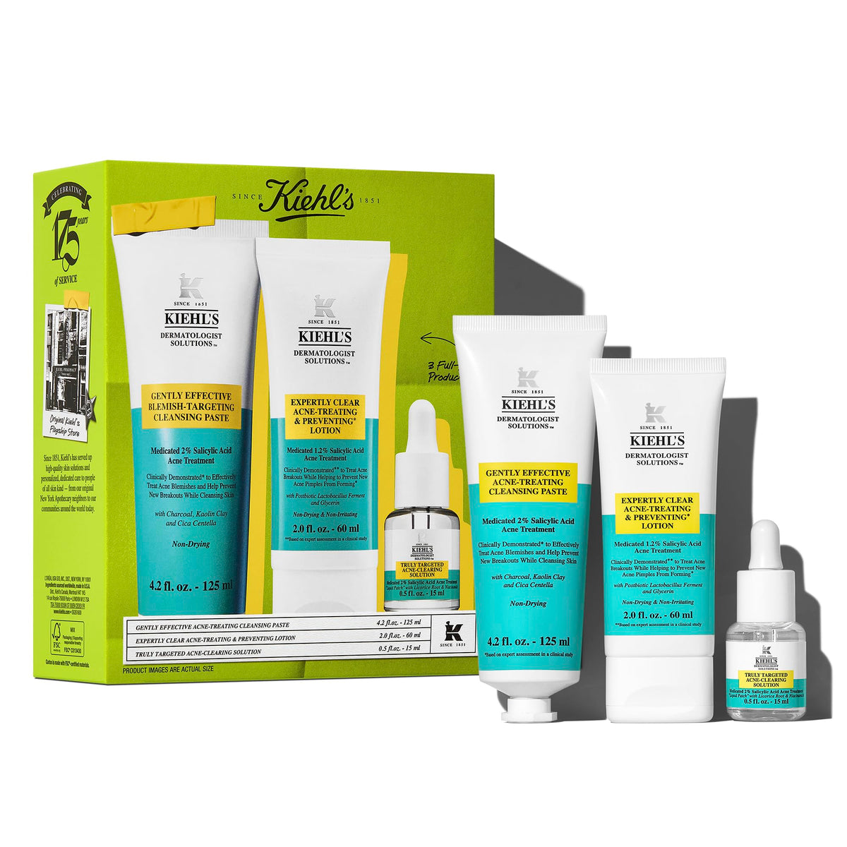 White Smoke Kiehl's - Acne Skincare Routine Gift Set - Clears Acne - 3pk