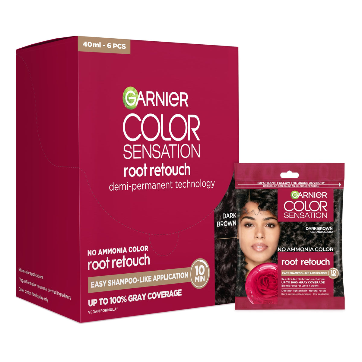 White Smoke Garnier Color Sensation Root Retouch, Demi Permanent Hair Dye for Roots with 100% Gray Coverage and No Ammonia, Dark Brown Hair Dye 4.0, Pack of 6 (Packaging May Vary)