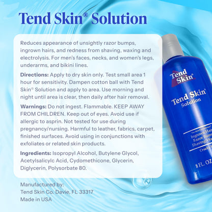 Alice Blue Tend Skin Solution for Unsightly Razor Bumps, Ingrown Hair and Razor Burns, Post Shaving and Waxing Toner for Men and Women, Made in USA, 8 Oz