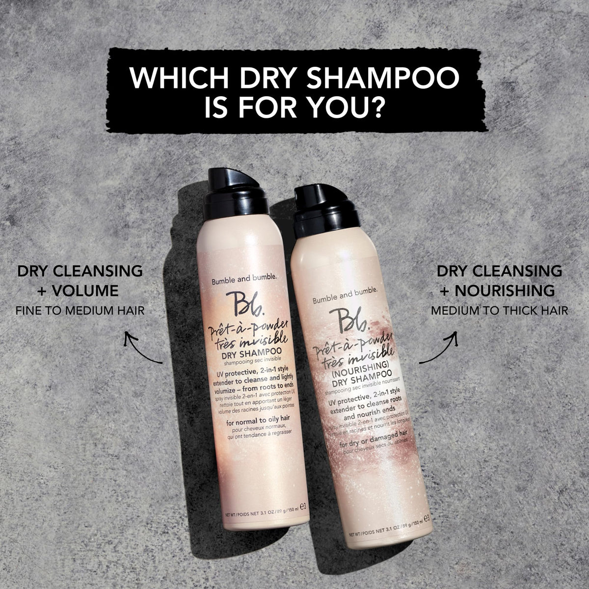 Dark Gray Bumble and bumble. Prêt-à-powder Très Invisible Nourishing Dry Shampoo | Absorbs Oil at the Roots | Nourishes Dry Ends | UV Protection | For Medium to Thick Curly, Wavy, Straight Hair Types, 3.1 Ounce