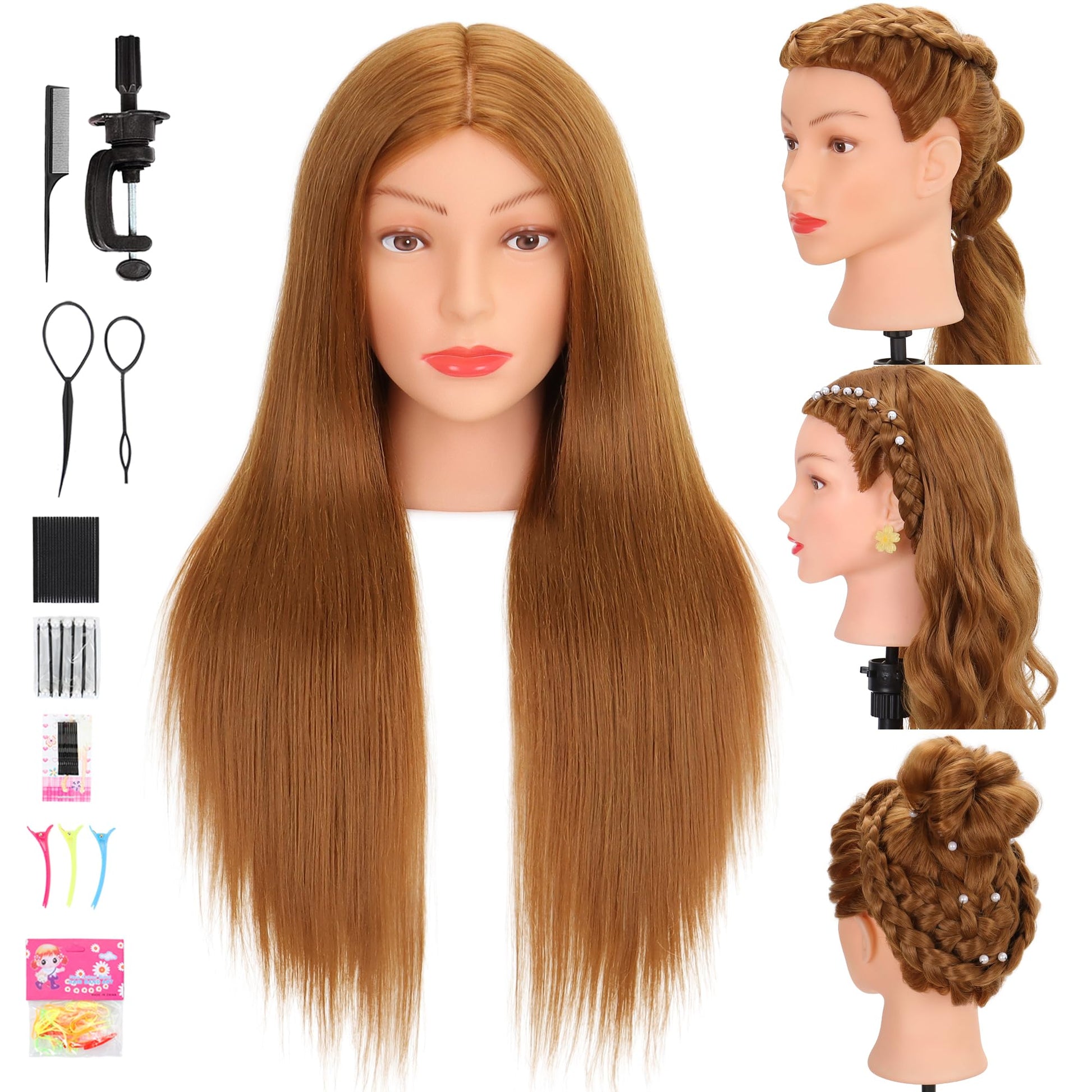 White Smoke Mannequin Head Human Hair 80% Real Hair Cosmetology Mannequin Head for Braiding Styling Cutting 26-28” Doll Head with Clamp Tools (Blonde)