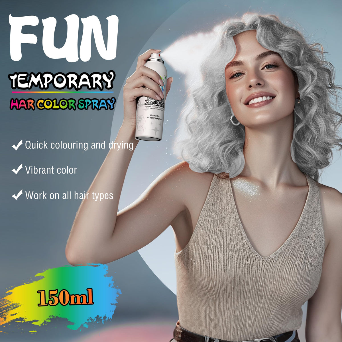 Light Slate Gray Temporary Hair Color Spray, Washable, Non-Sticky, Halloween | Silver White