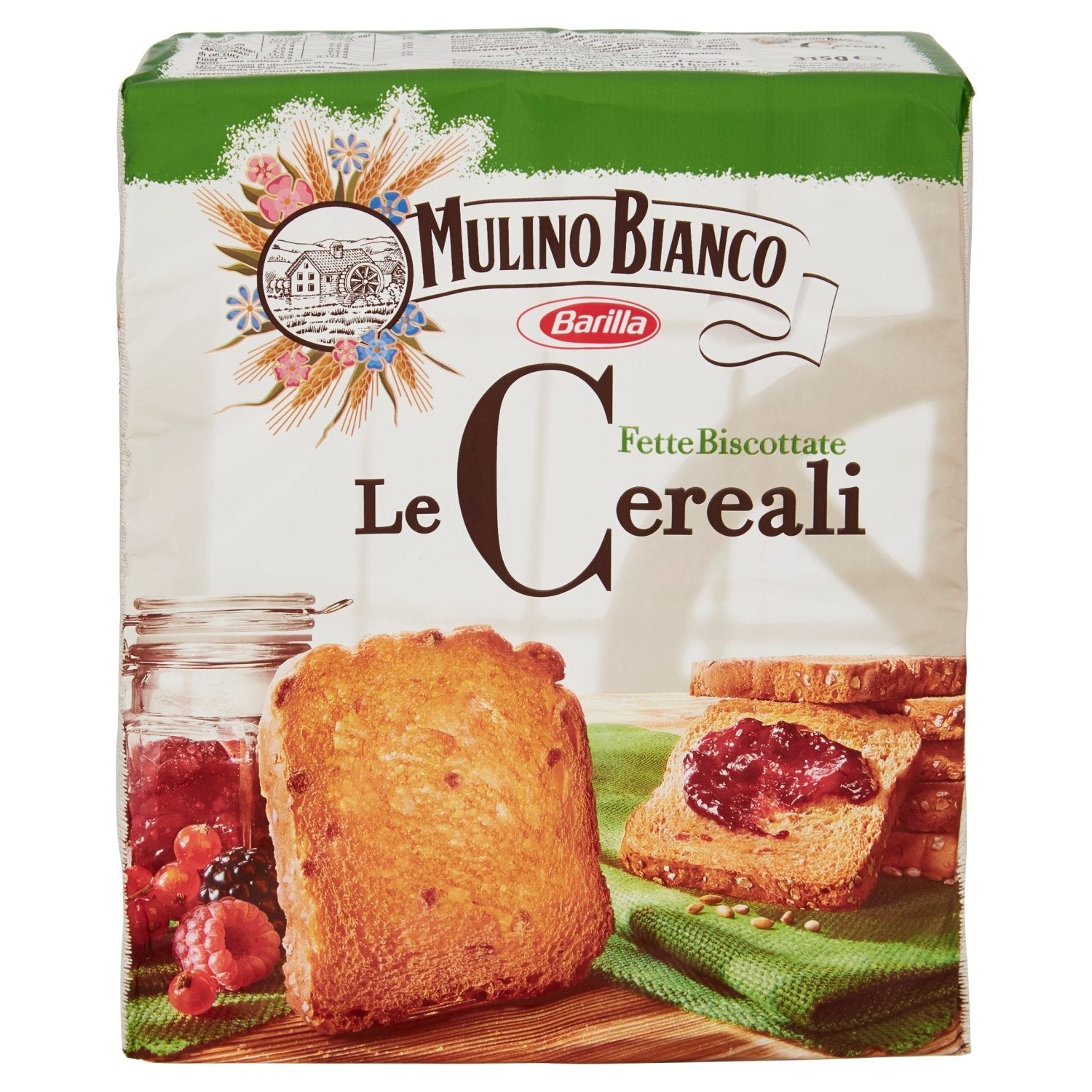 Light Gray Mulino Bianco: " Le Cereali " Fette Biscottate 32 count - Rusks with cereals: Rice , barley, wheat , oats and rye together. - 11.11 Oz (315g) [ Italian Import ]