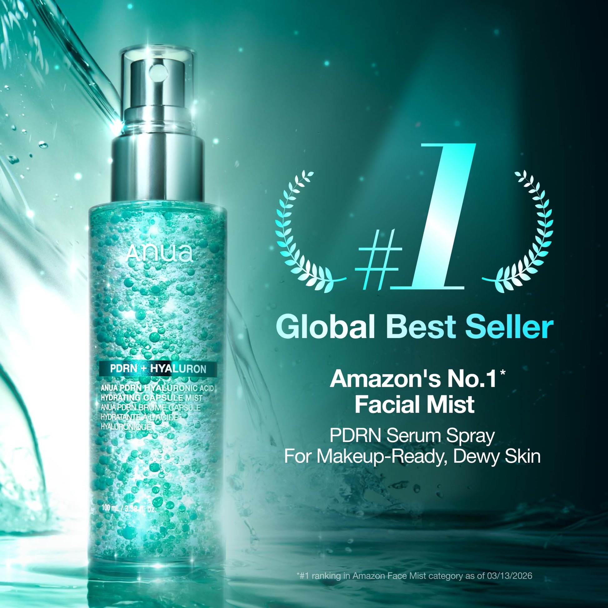 Black ANUA PDRN Collagen Glow Facial Serum Spray, Hydrating Face Mist, Hyaluronic Acid, dewy glass finish, All Skin Types, Instant Plumping Hydration, Firming Care, Korean Skincare, 3.38 fl oz