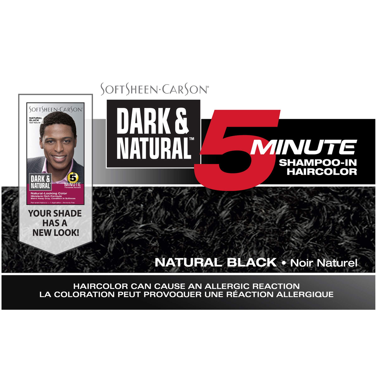 Black SoftSheen-Carson Dark & Natural Hair Color for Men 5 Minutes, Natural Looking Gray Coverage for Up To 6 Weeks, Shampoo-in Permanent Hair Dye, Ammonia Free, Natural Black, 2 Count