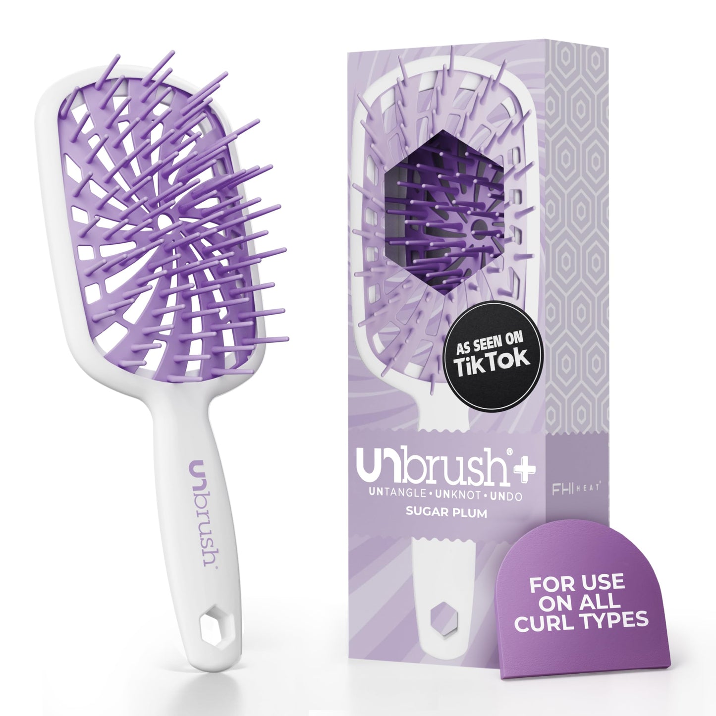 White Smoke FHI Heat UNbrush Plus — Curly Hair Brush for Gentle & Effective Detangling on Wet or Dry Fragile Hair Types — Detangler Brush w/ 84 UltraFlex Bristles, Ultra-light, Vented, Anti Static Hairbrush