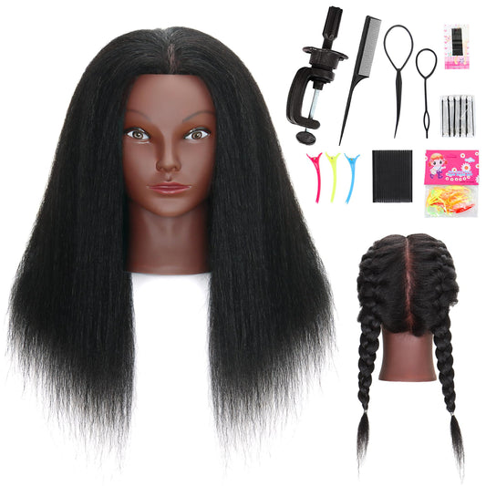 White Smoke Mannequin Head with Human Hair 16'' Cosmetology Manikin Doll Head with 100% Real Human Hair Mannequin Head for Braiding Hairstylists Cosmetology Students Practice Styling with Free Clamp Holder-Black