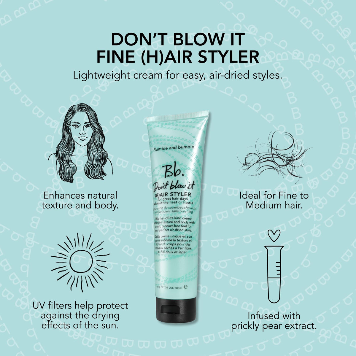 Light Blue Bumble and bumble. Don't Blow It Fine (H) air Styler Air Dry Cream | Styling Cream to Enhance Texture and Body | Adds Hydration and Light Hold |For Fine to Medium Wavy, Straight Hair Types, 5 Fl Oz