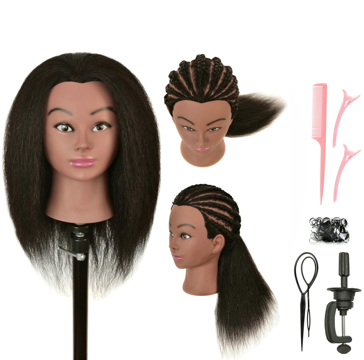 White Smoke LOHXINHAIR Real 100% Human Hair Mannequin Head with Stand for Hairdresser Practice Braiding Styling Cosmetology Manikin Doll Training Head
