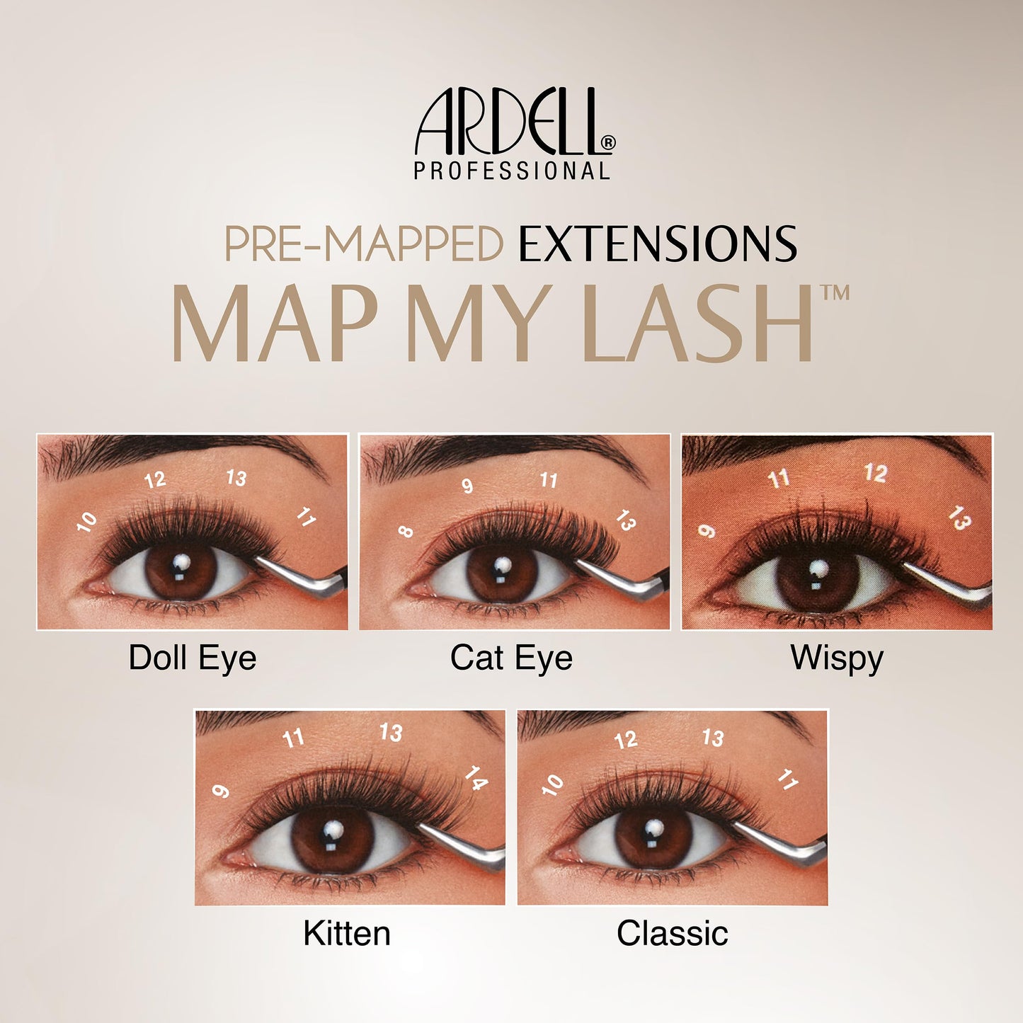 Light Gray Ardell Pre-Mapped Eyelash Extensions - False Lashes Kitten Eye, Reusable Segmented Lash Strips, Natural-Looking Lash Extensions, 3 Pack
