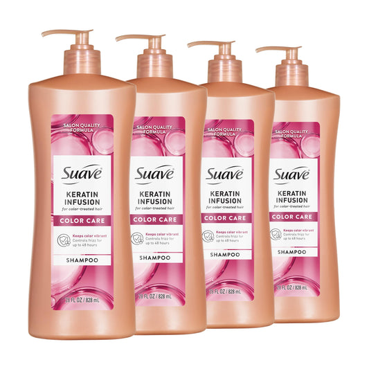 White Smoke Suave Keratin Infusion Color Care Shampoo For Color Treated Hair, Anti Fade & 48HR Frizz Control, Smooths & Adds Shine, 28 FL OZ Pump, 4 Count