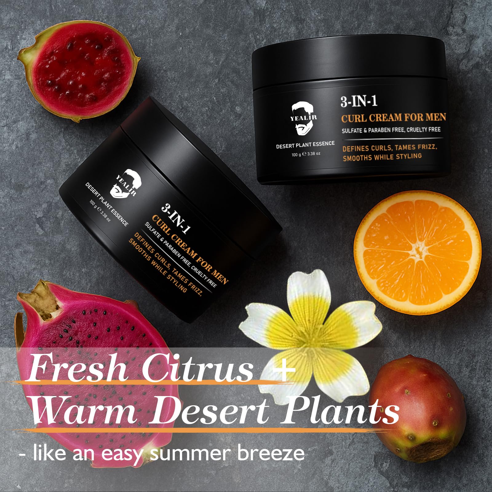 Black 3-in-1 Curl Cream for Men - Defines Curls, Tames Frizz, Adds Smoothness and Texture for Curly and Wavy Hair, Hair Styling Cream with Desert Derived Extracts, Sulfate - Free 3.38 oz