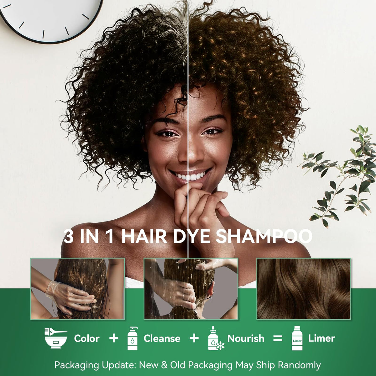 Lavender Limer Chocolate Brown Hair Dye Shampoo, 3 in 1 Color Shampoo for Women Men