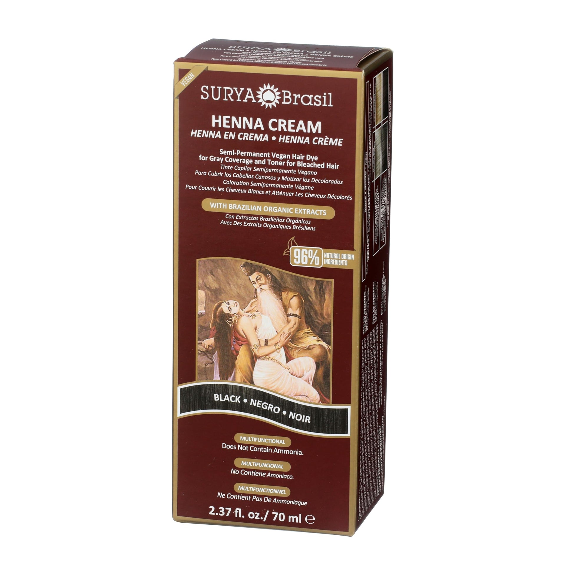 Saddle Brown Surya Brasil - Henna Cream for Gray Coverage, Semi Permanent Natural Henna Deep Conditioning Hair Color Treatment, Black, 2.37 oz / 70 ml